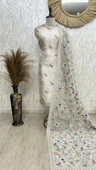Glass Organza Unstitched Suit with Applique work