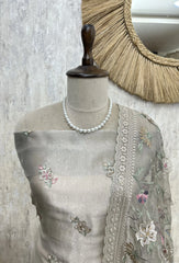 Glass Organza Unstitched Suit with Applique work