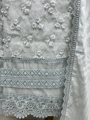 Cotton Base With Organza Panel Unstitched Suit Set