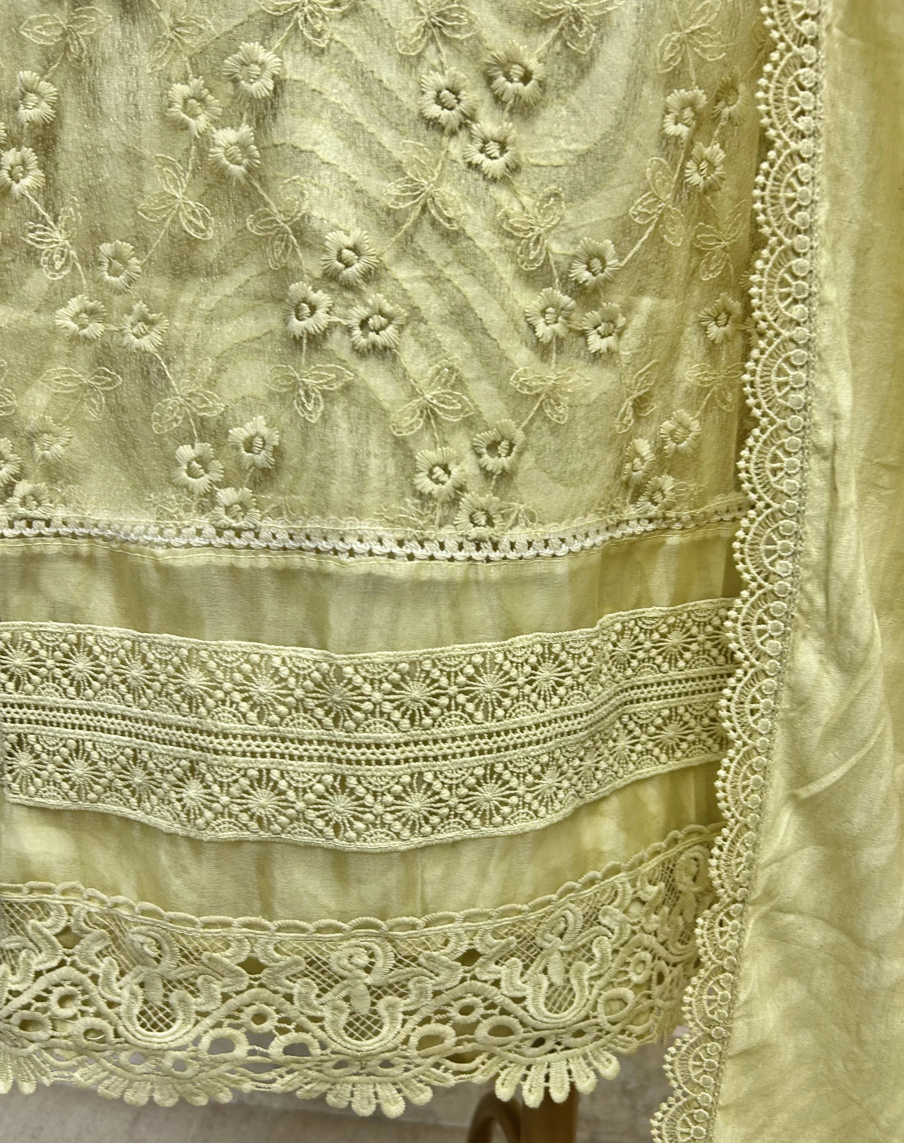 Cotton Base With Organza Panel Unstitched Suit Set