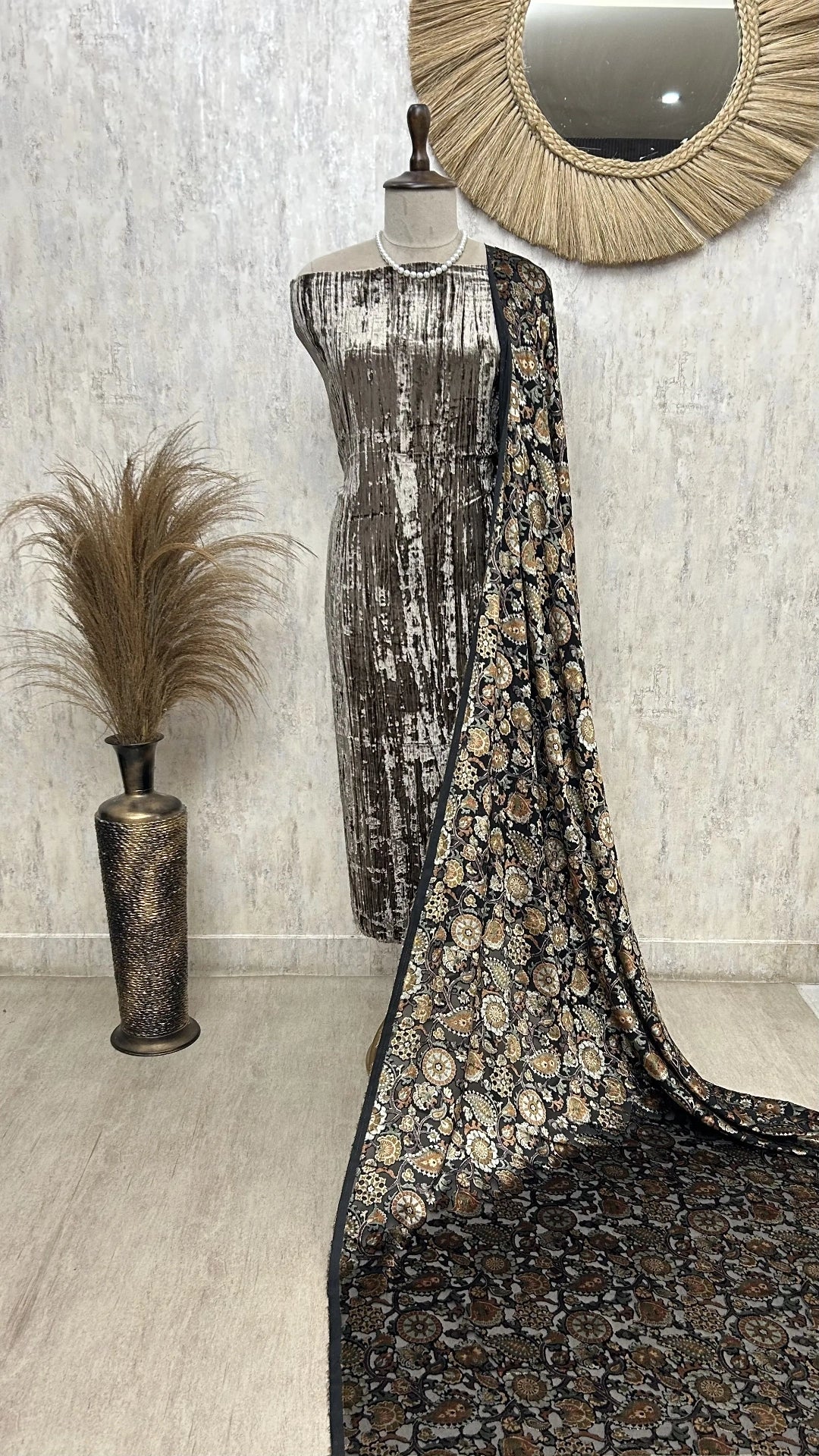 Velvet Unstitched Suit with Brasso Dupatta