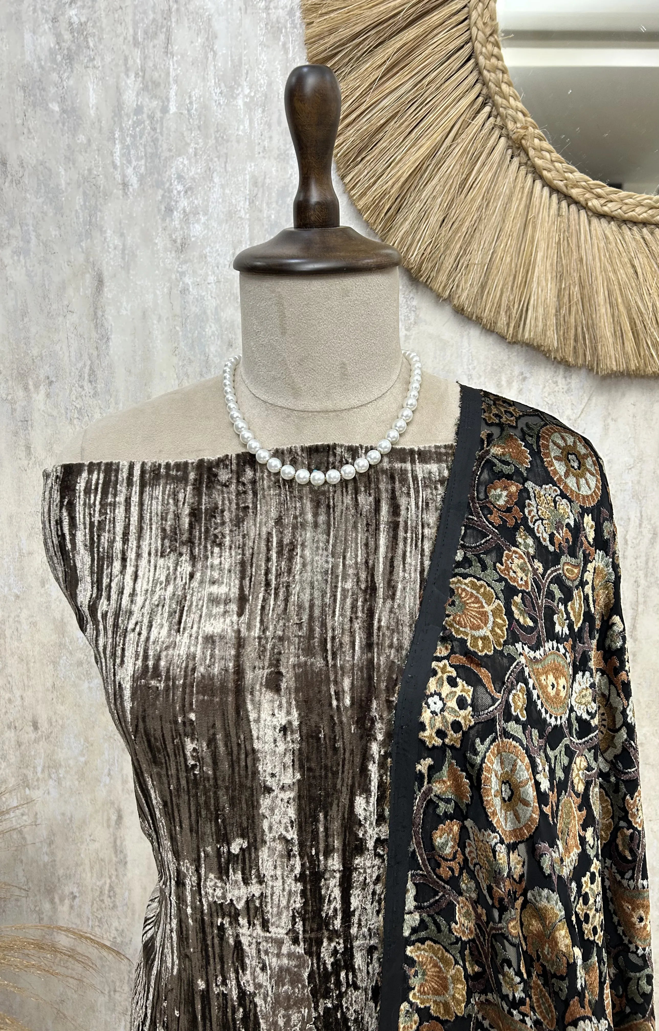 Velvet Unstitched Suit with Brasso Dupatta