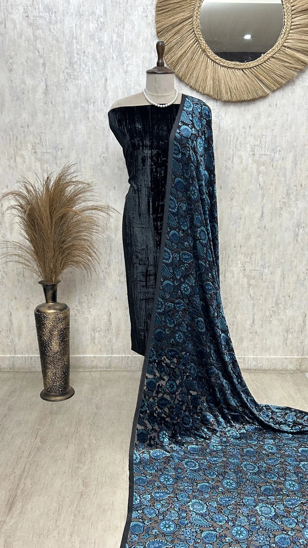 Velvet Unstitched Suit with Brasso Dupatta