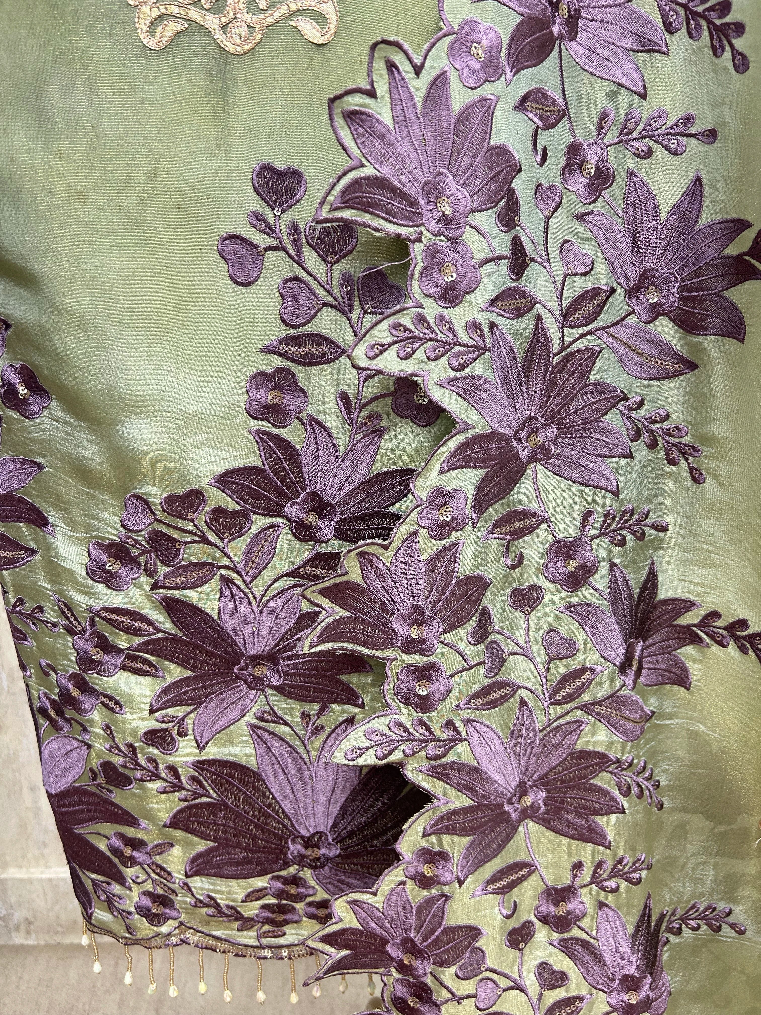 Tissue Unstitched Suit Set With Tissue Dupatta