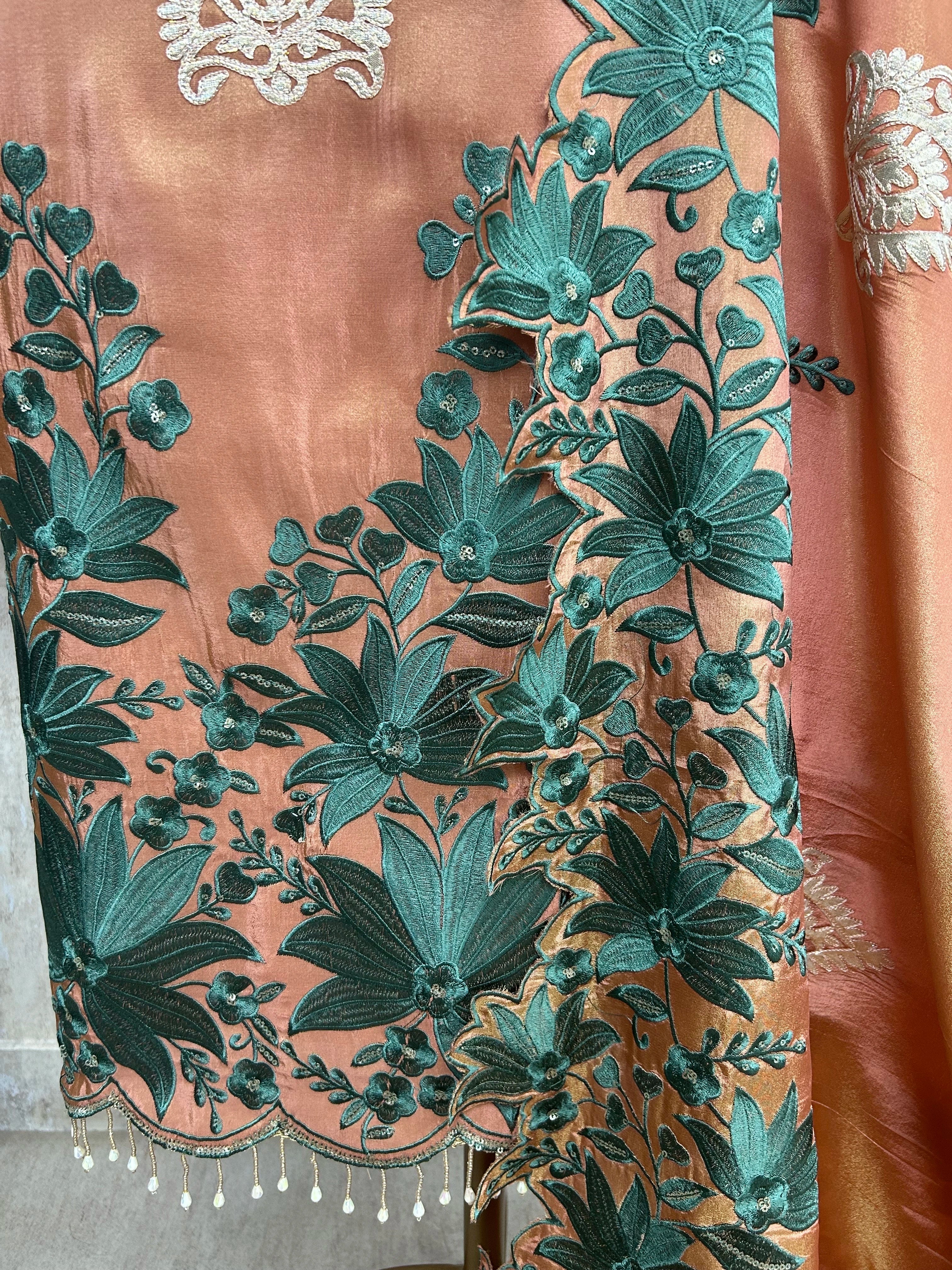 Tissue Unstitched Suit Set With Tissue Dupatta