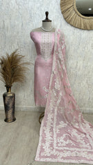 Tissue Unstitched Suit Set With Butterfly Motifs