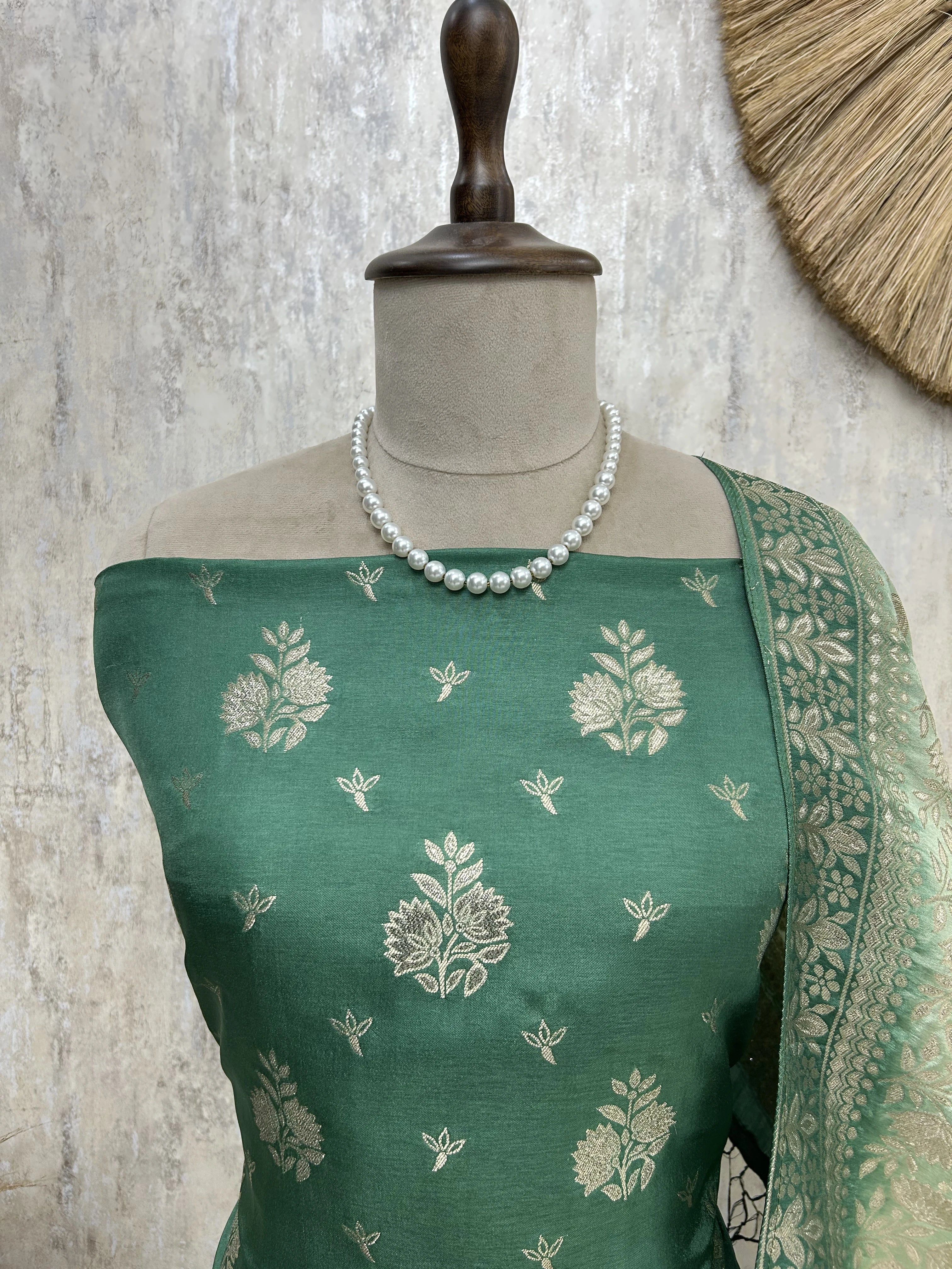 Banarasi Silk Unstitched Suit Set