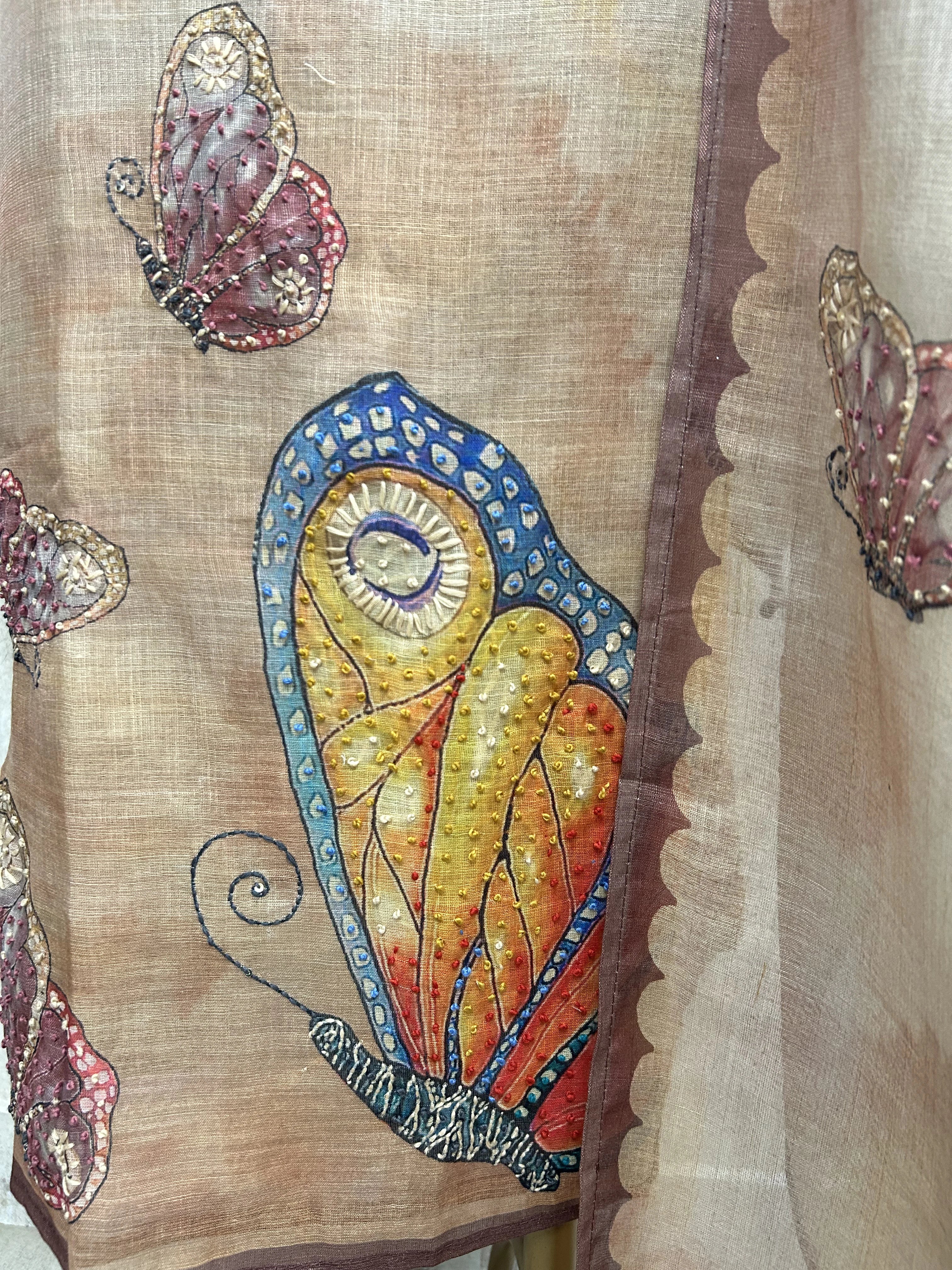 Butterfly Motif Jamdani Linen Unstitched Suit Set