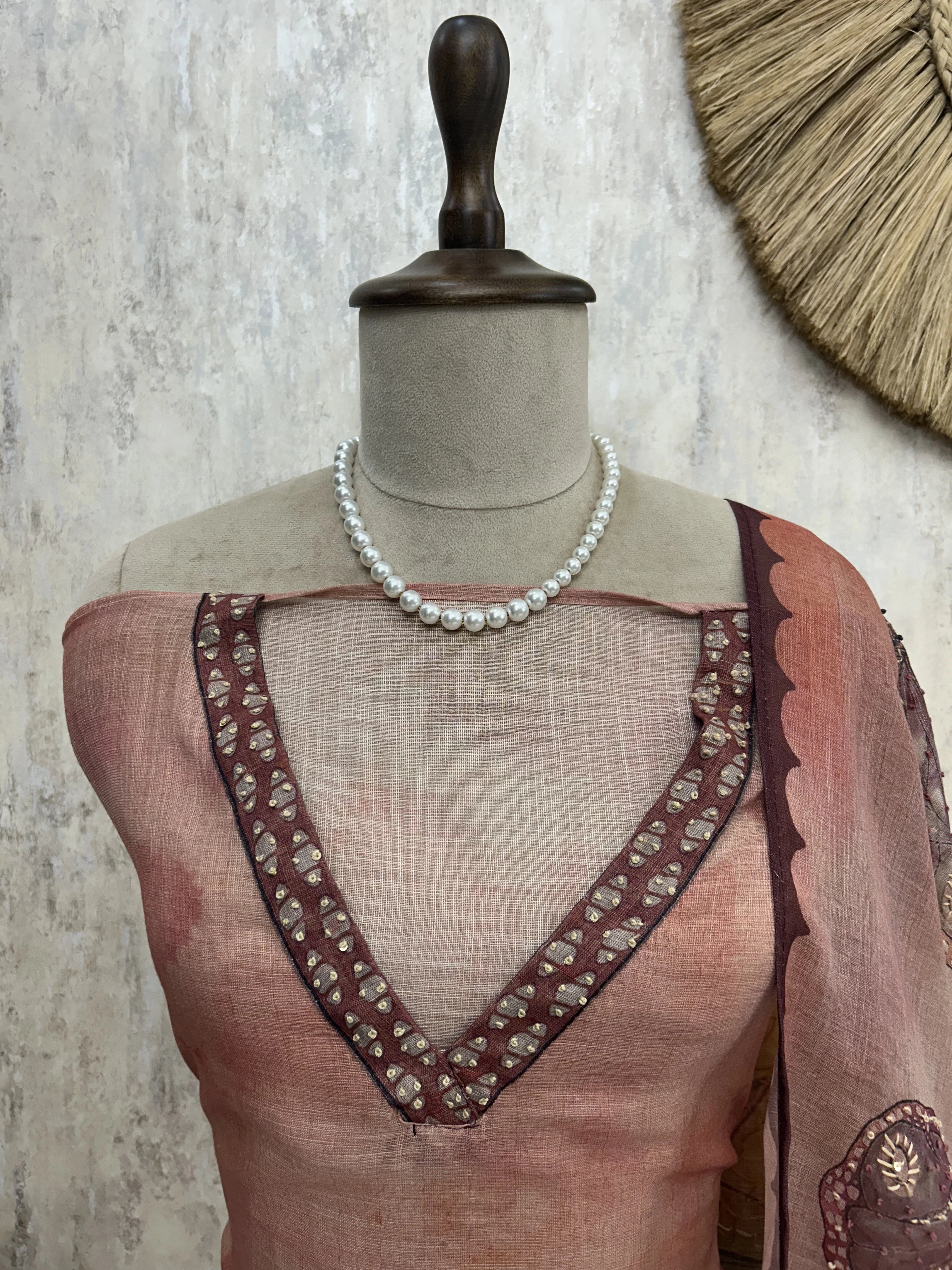 Butterfly Motif Jamdani Linen Unstitched Suit Set