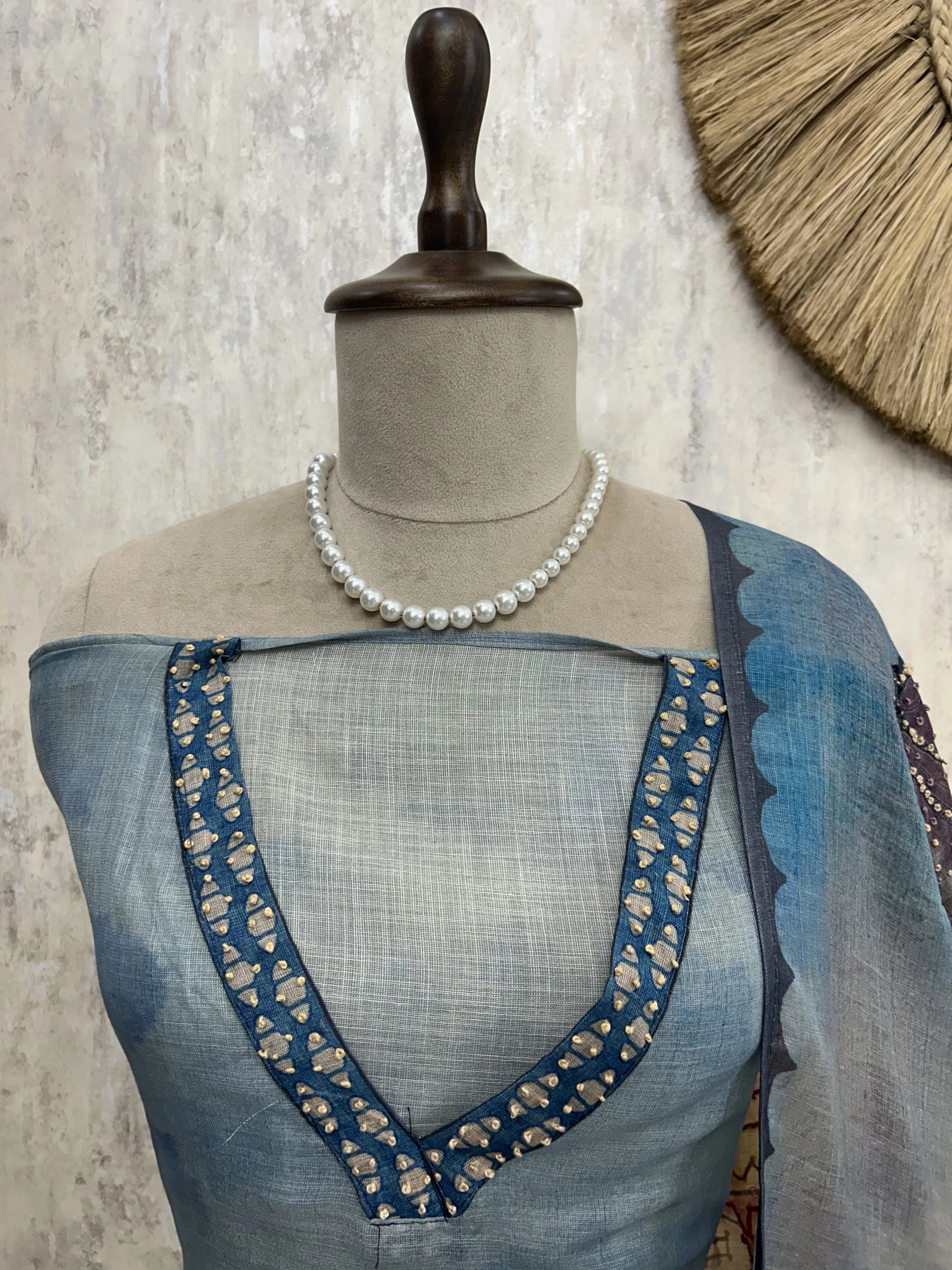 Butterfly Motif Jamdani Linen Unstitched Suit Set