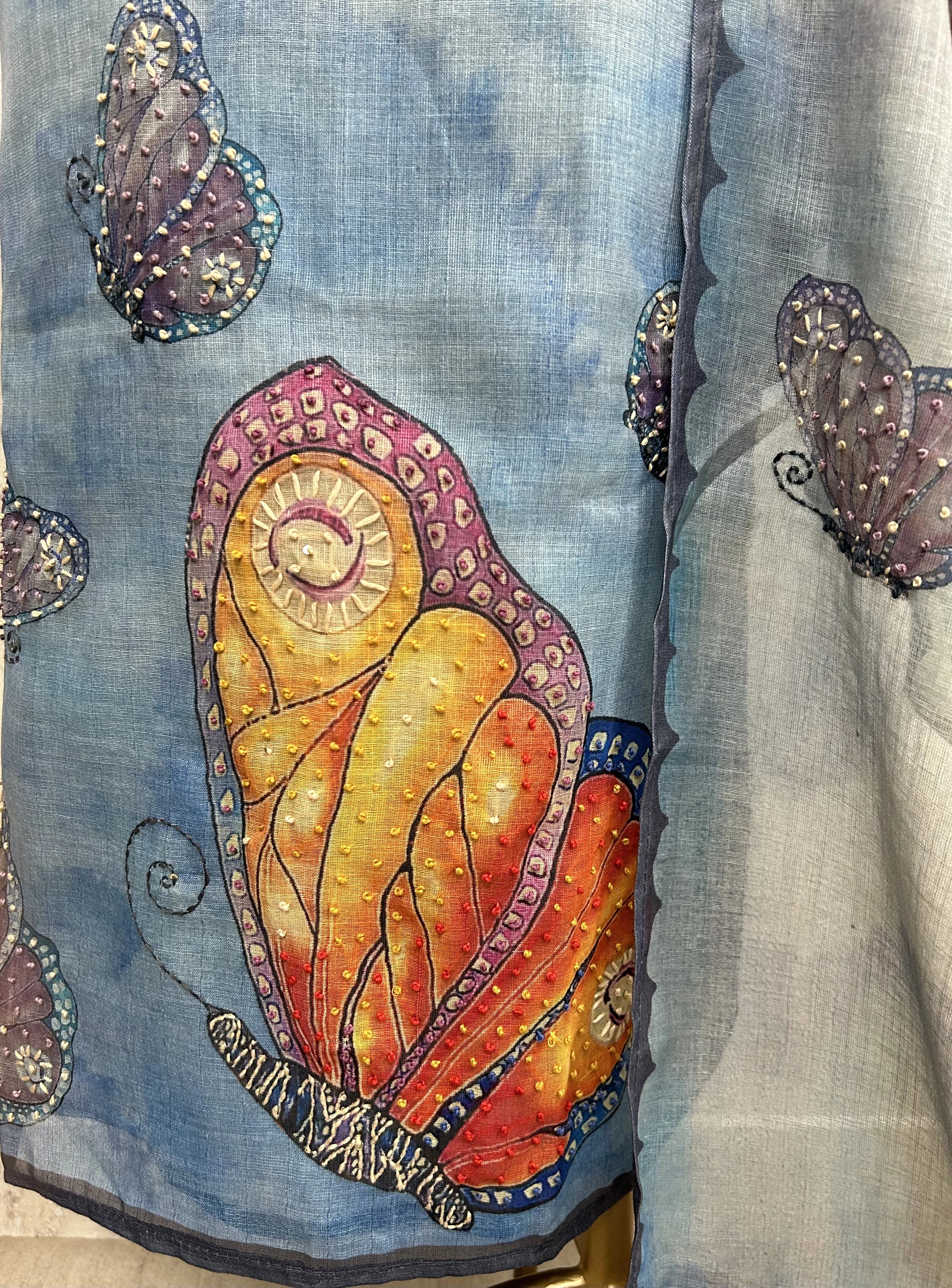 Butterfly Motif Jamdani Linen Unstitched Suit Set