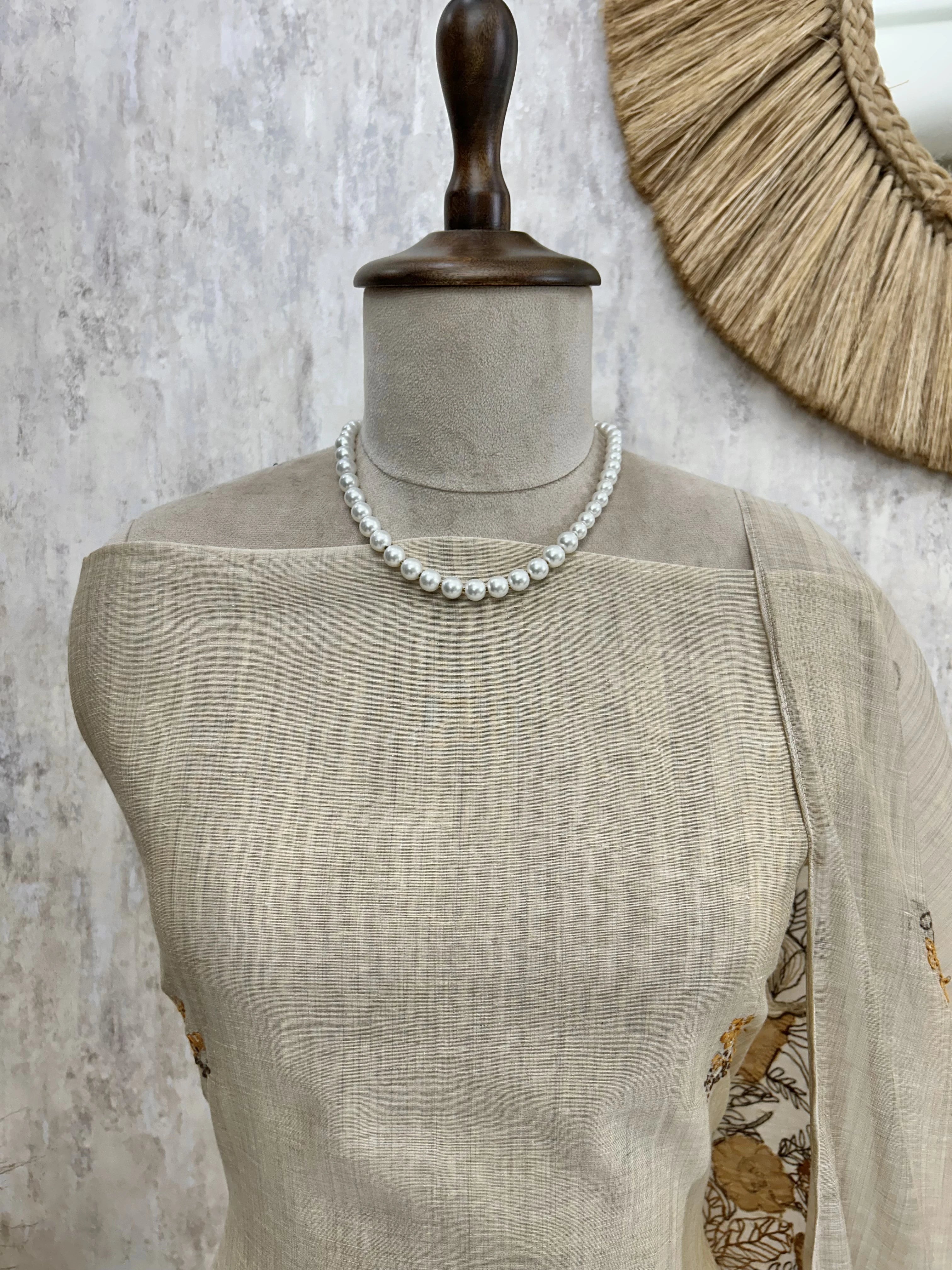 Hem Thread Work Jamdani Linen Unstitched Suit Set