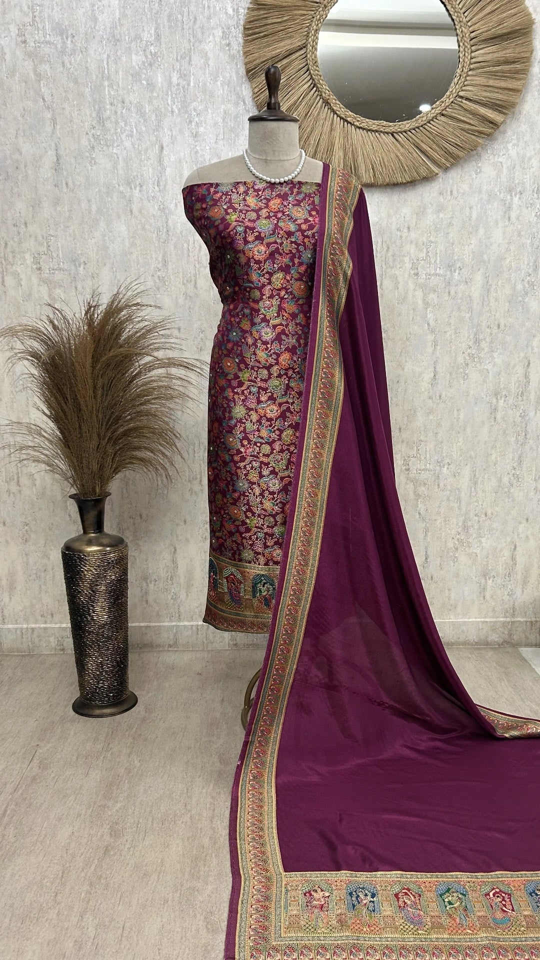 Position Print Banarasi Silk Unstitched Suit
