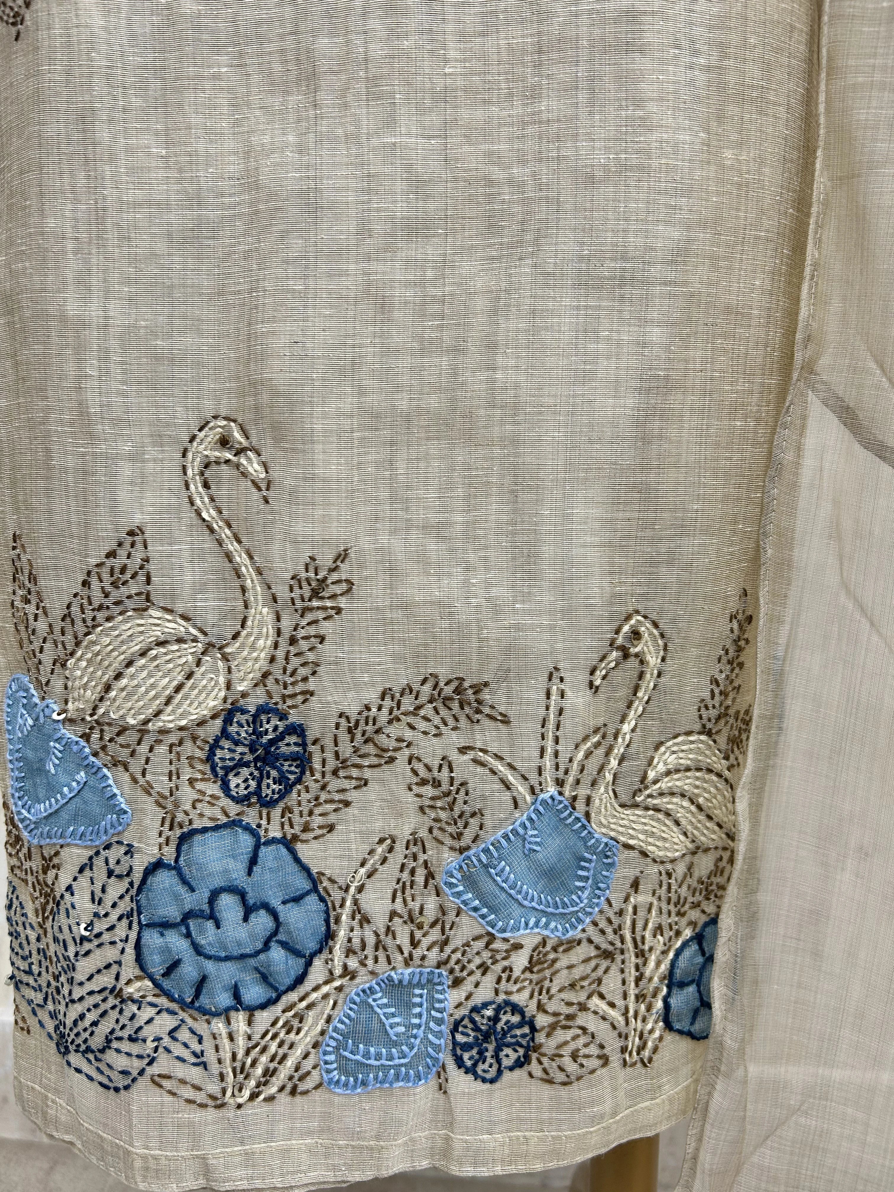 Hem Thread Work Jamdani Linen Unstitched Suit Set