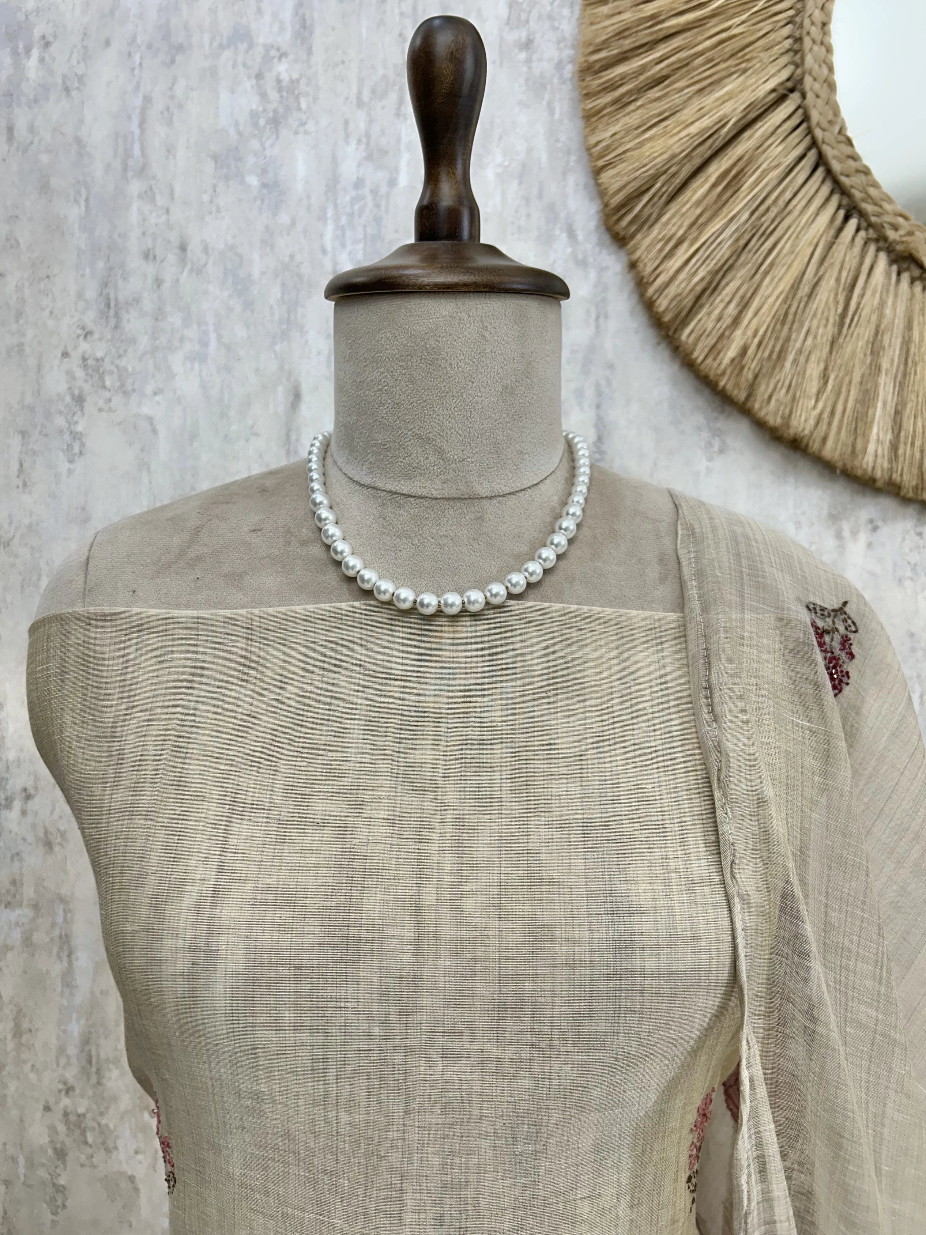 Hem Thread Work Jamdani Linen Unstitched Suit Set