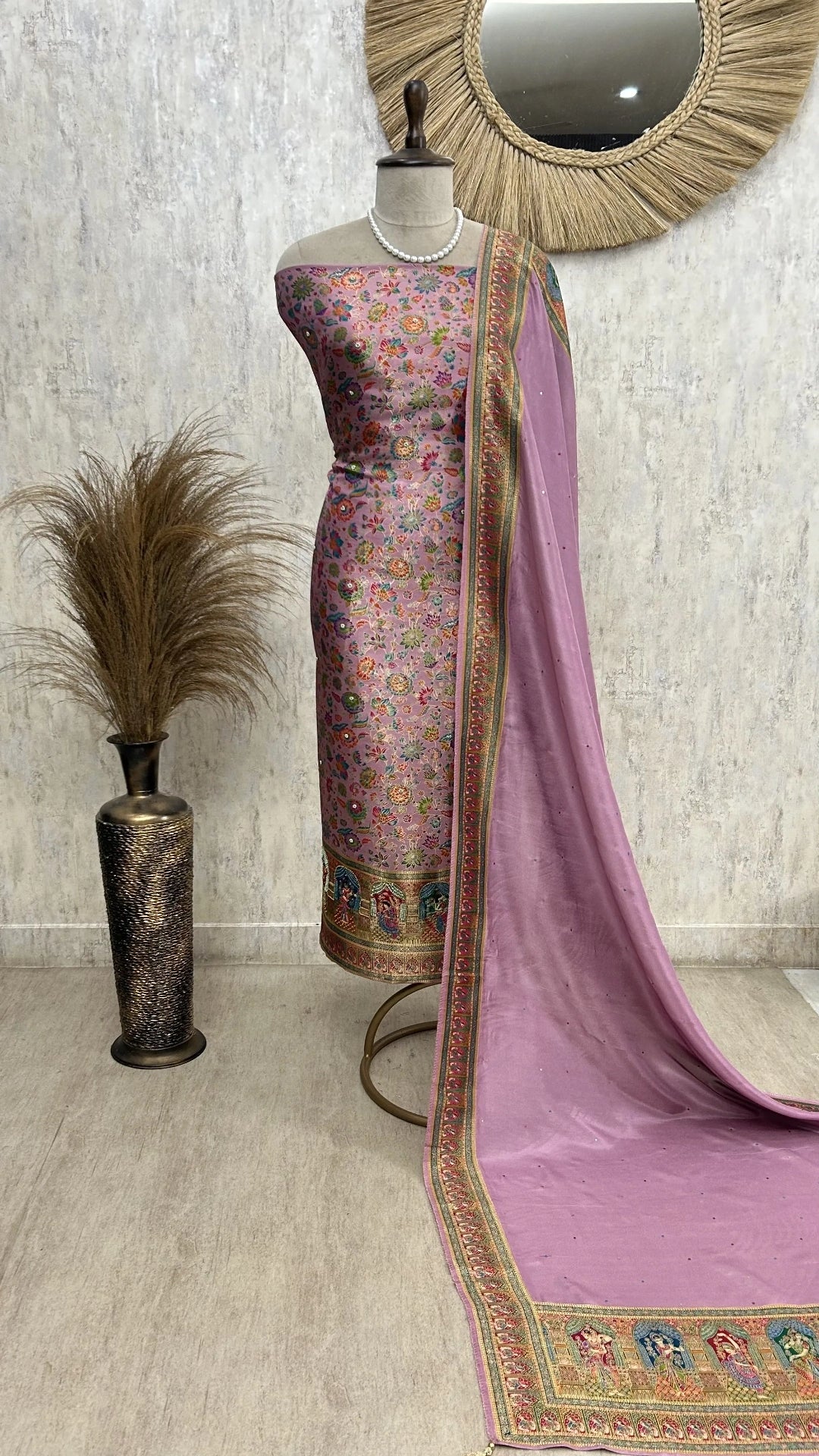 Position Print Banarasi Silk Unstitched Suit