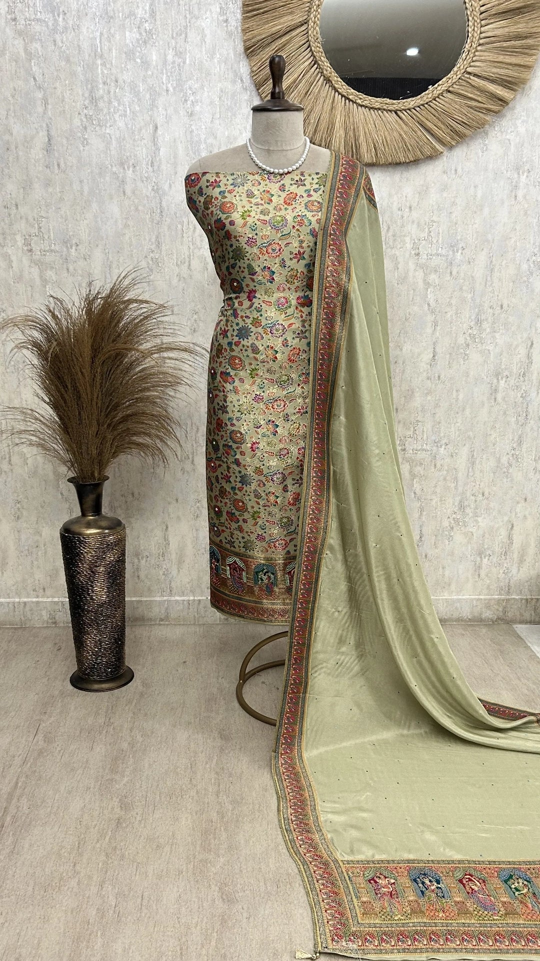 Position Print Banarasi Silk Unstitched Suit