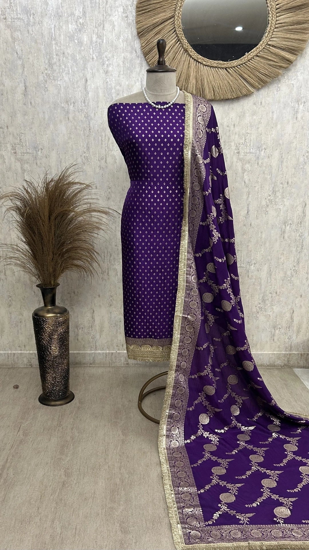 Dola Silk Unstitched Suit Set with Banarasi Weaving