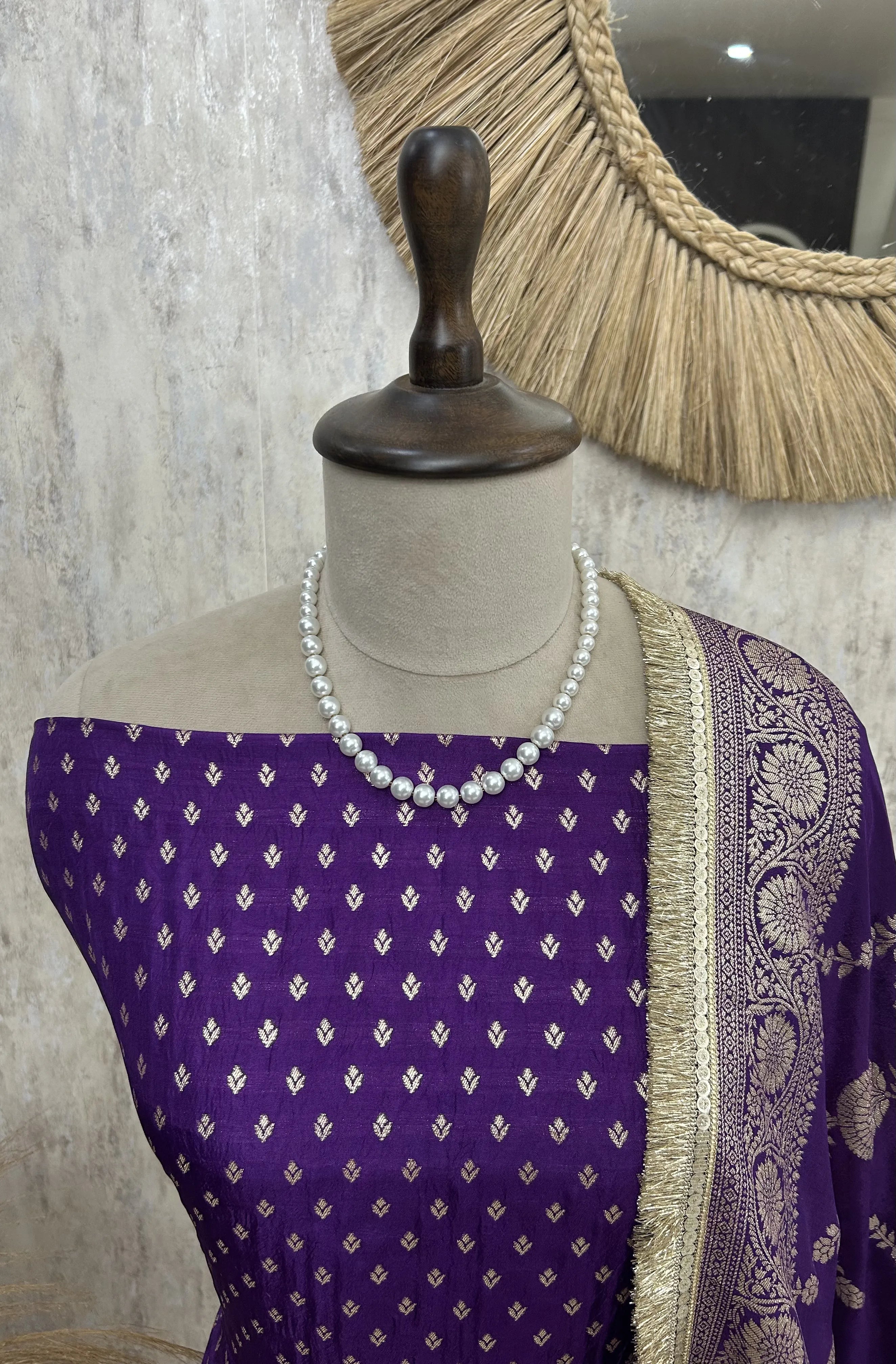 Dola Silk Unstitched Suit Set with Banarasi Weaving