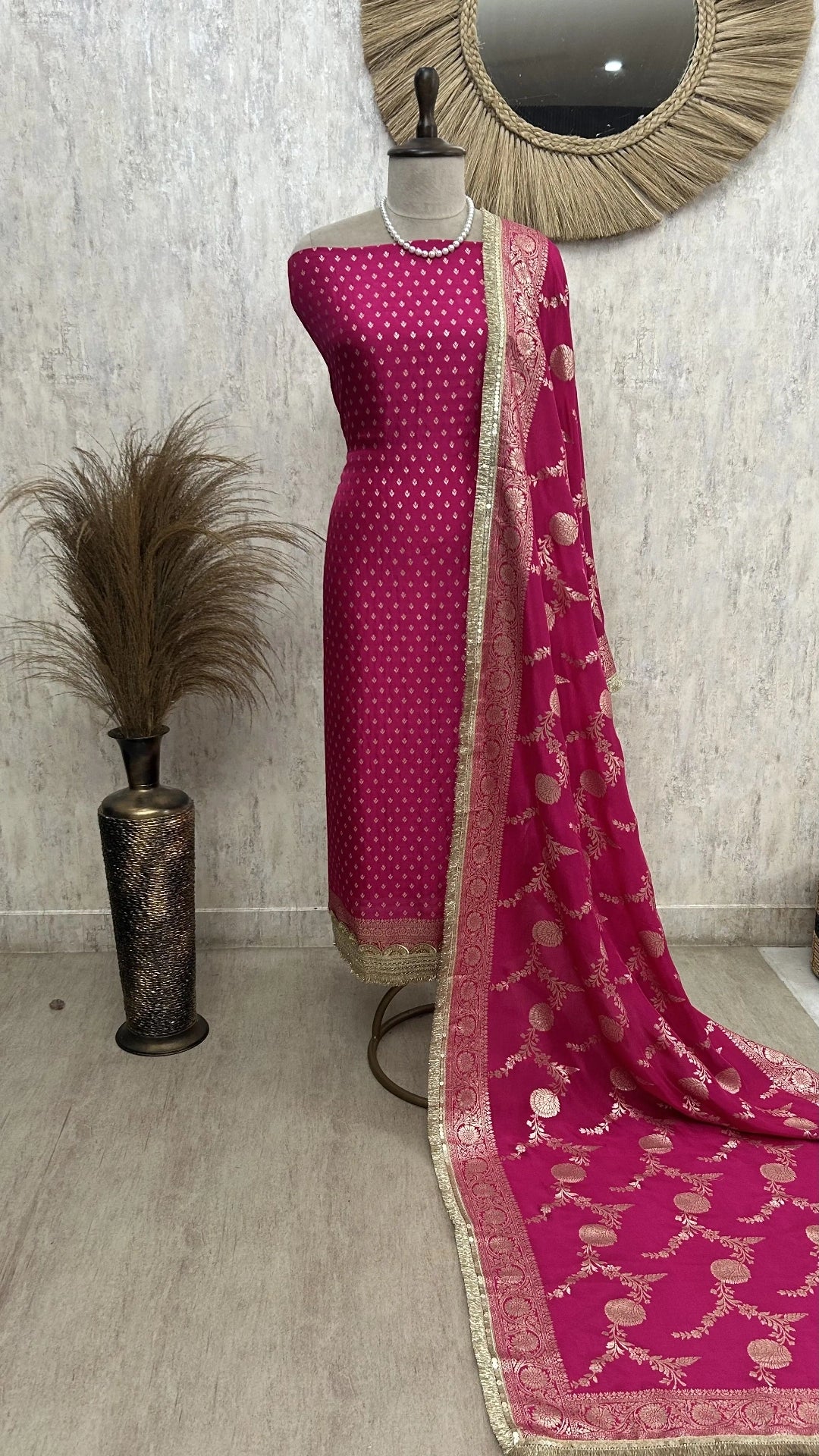 Dola Silk Unstitched Suit Set with Banarasi Weaving