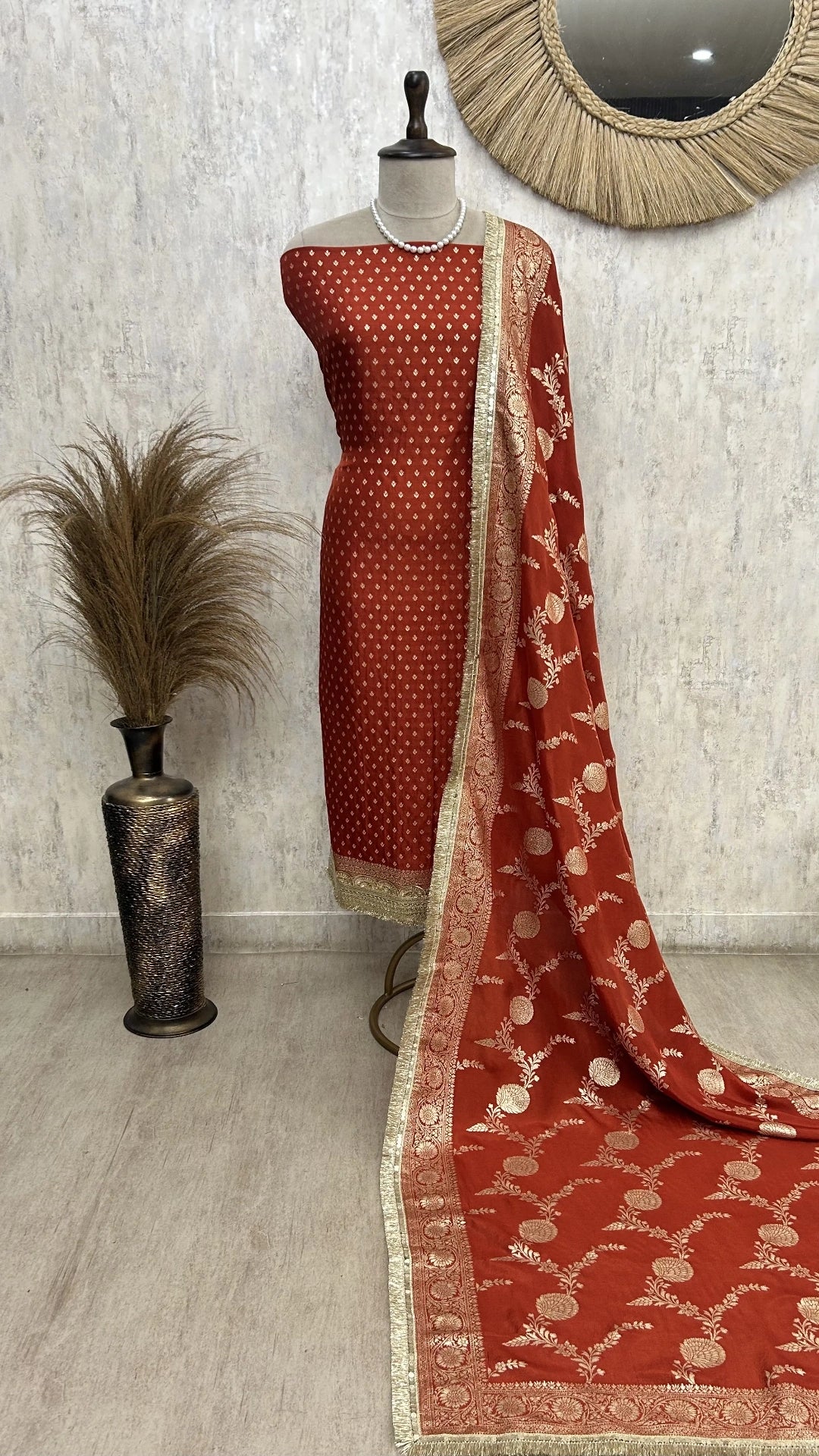 Dola Silk Unstitched Suit Set with Banarasi Weaving