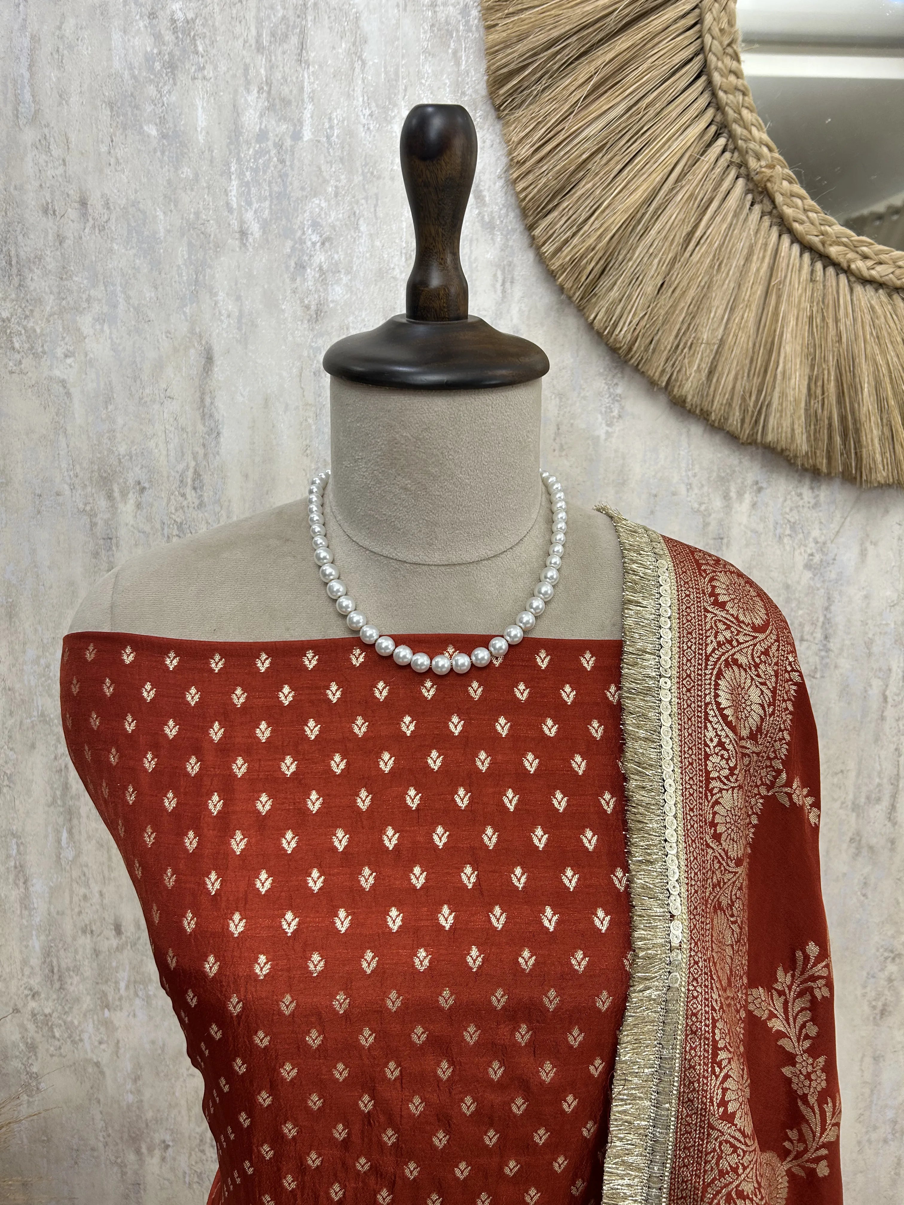 Dola Silk Unstitched Suit Set with Banarasi Weaving