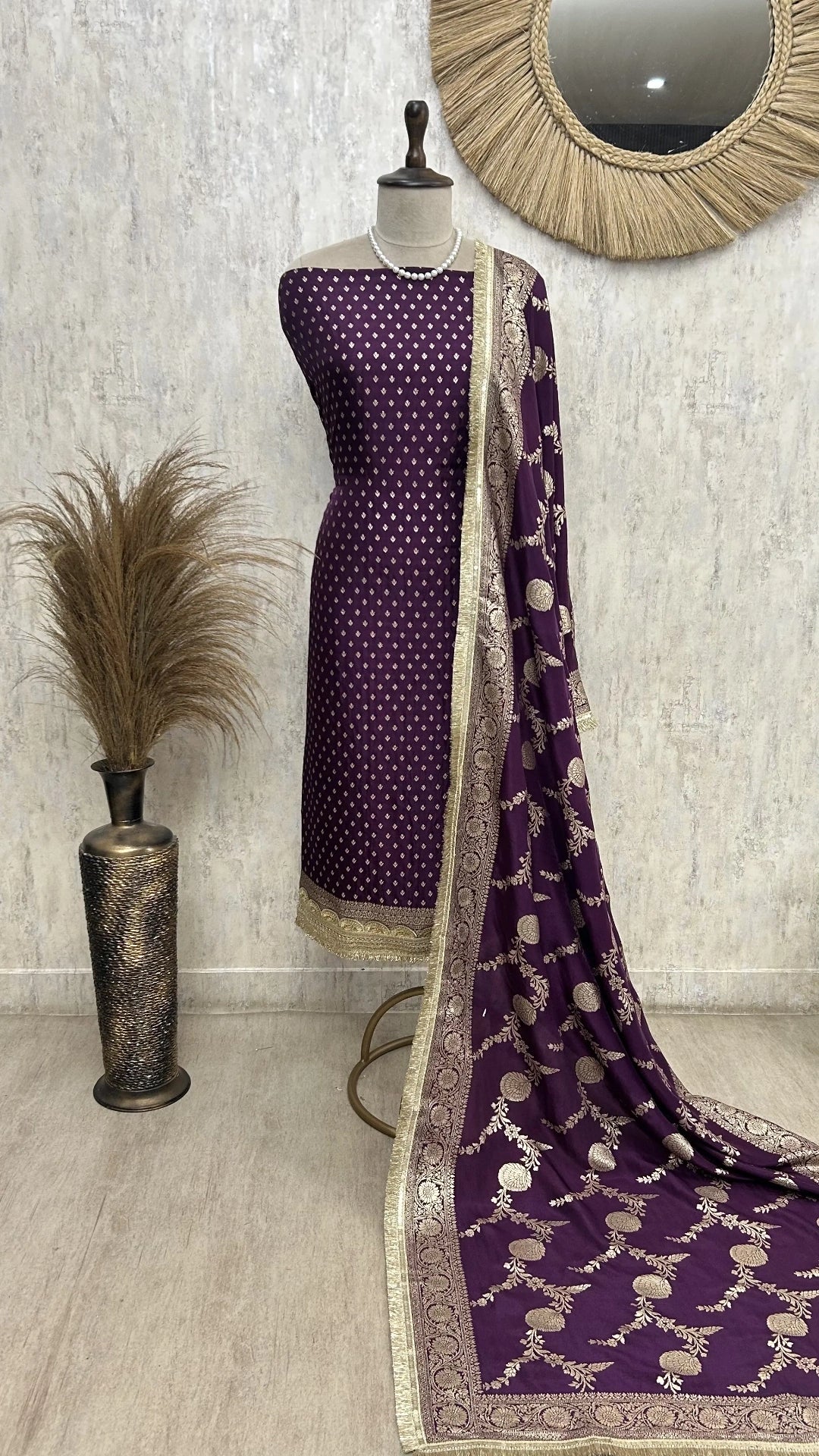 Dola Silk Unstitched Suit Set with Banarasi Weaving