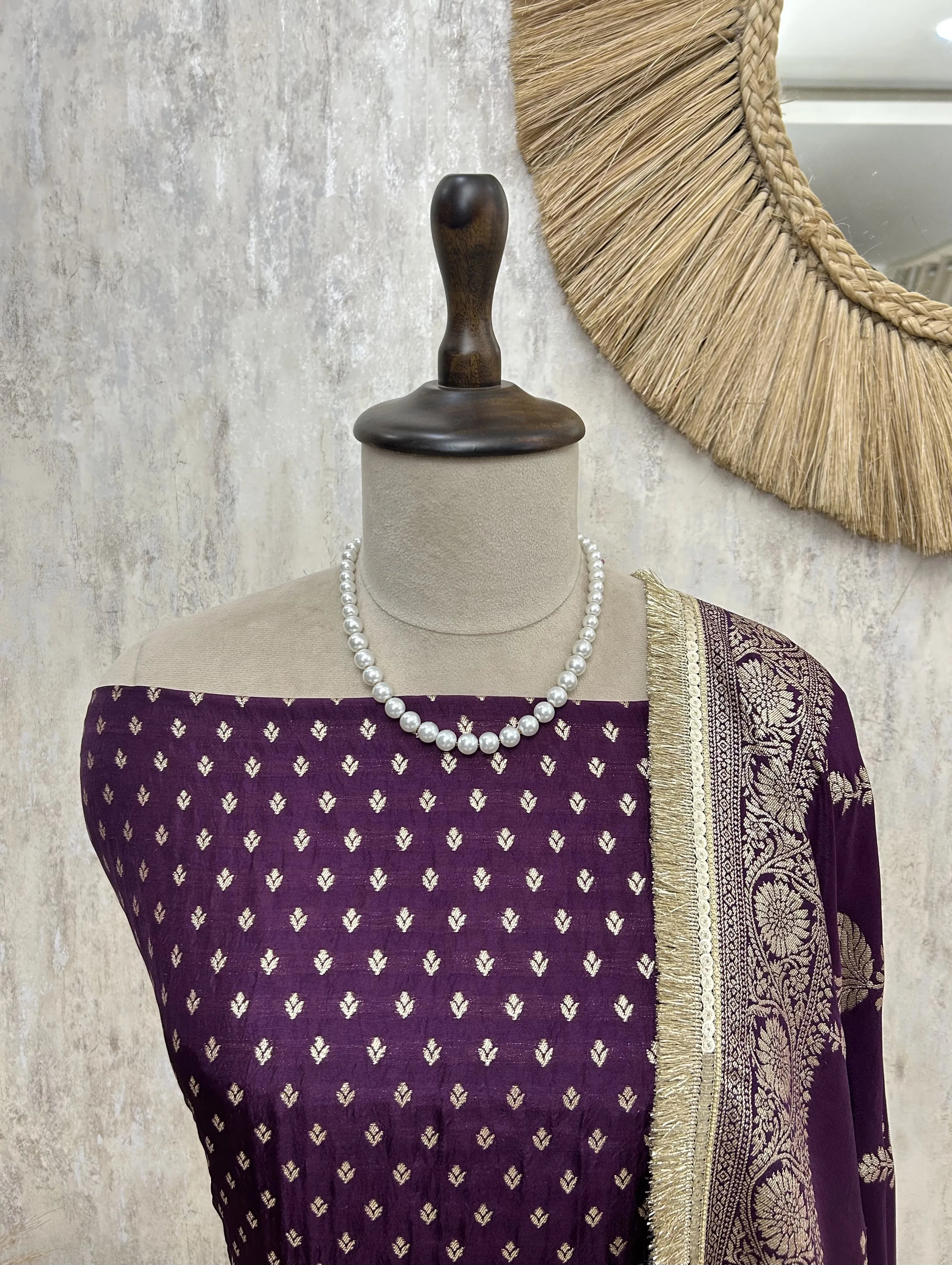 Dola Silk Unstitched Suit Set with Banarasi Weaving