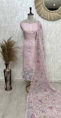 Jamdani Linen Unstitched Suit Set With Hand Work