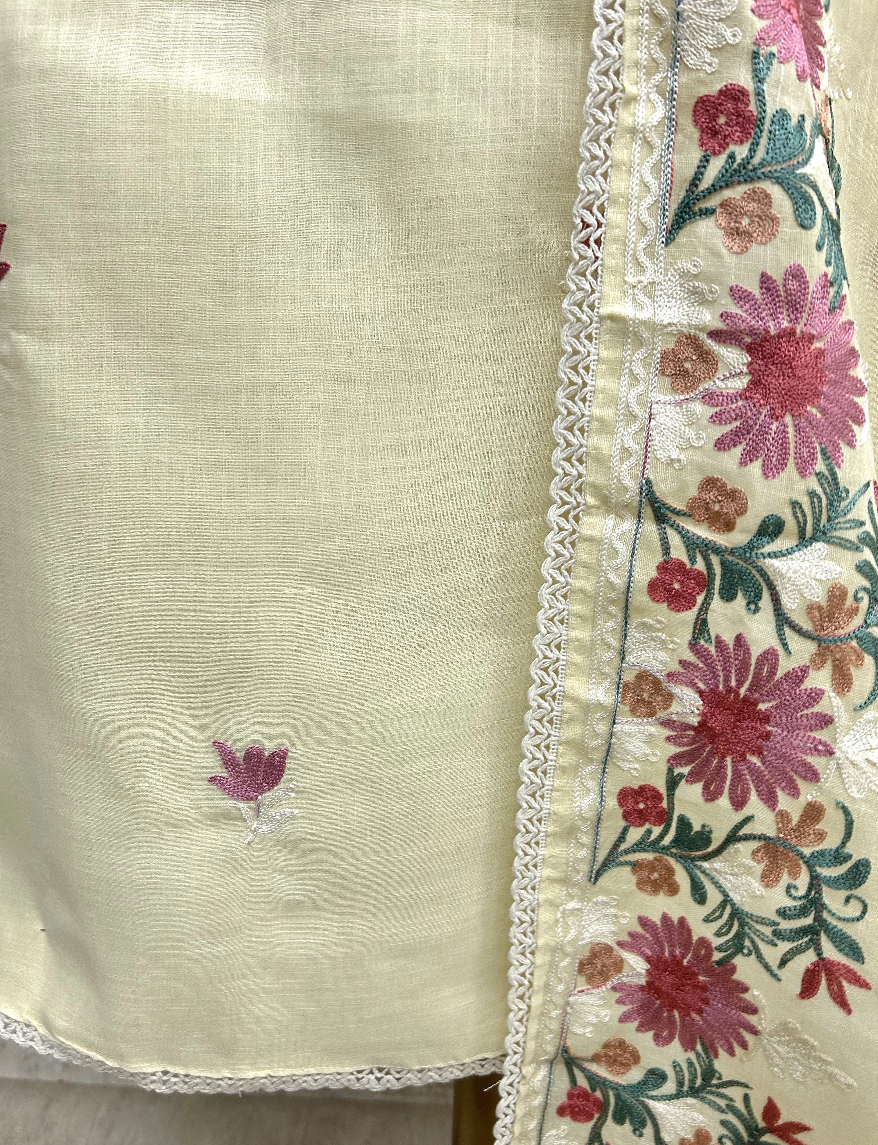 Thread Embroidered Linen Unstitched Suit Set