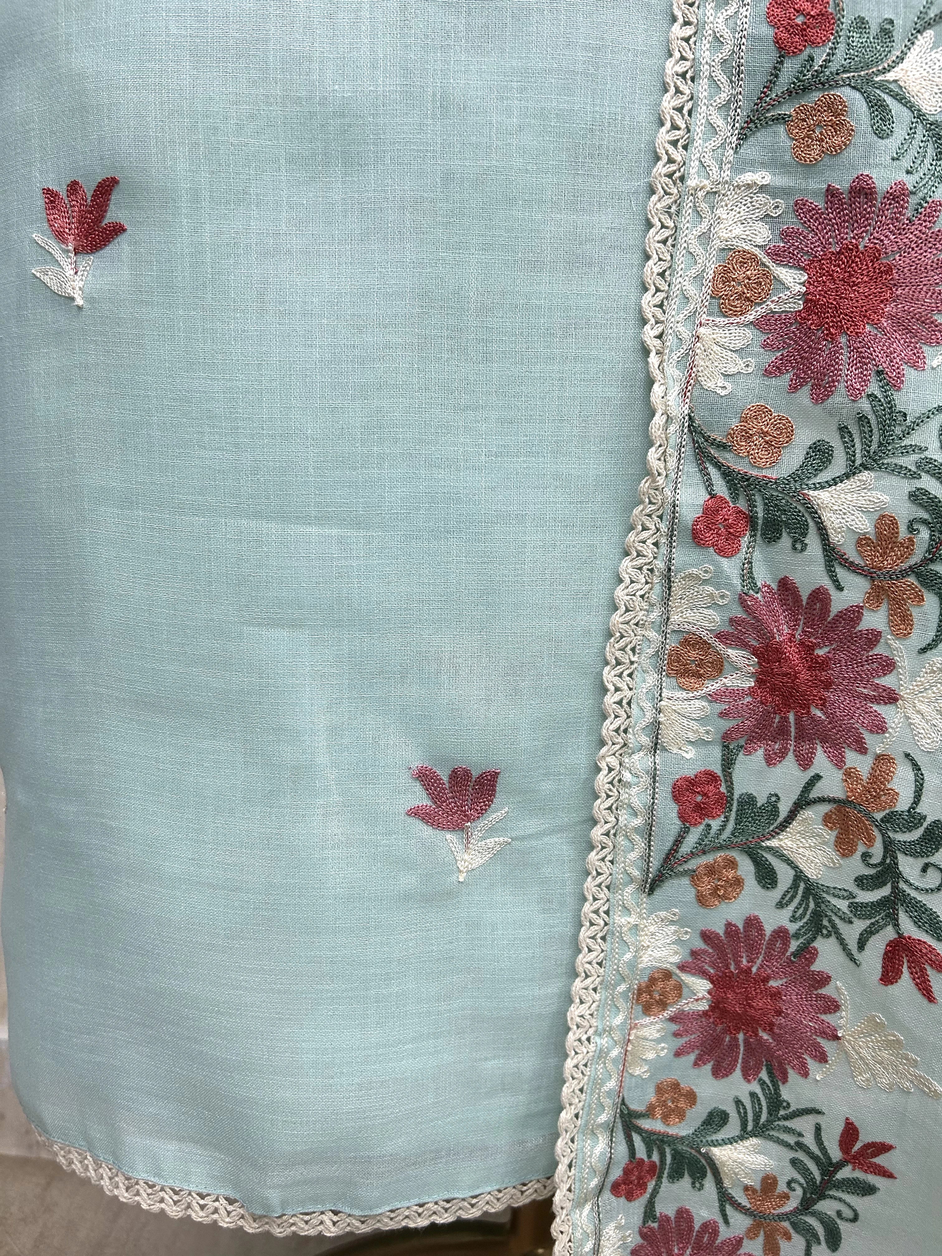 Thread Embroidered Linen Unstitched Suit Set