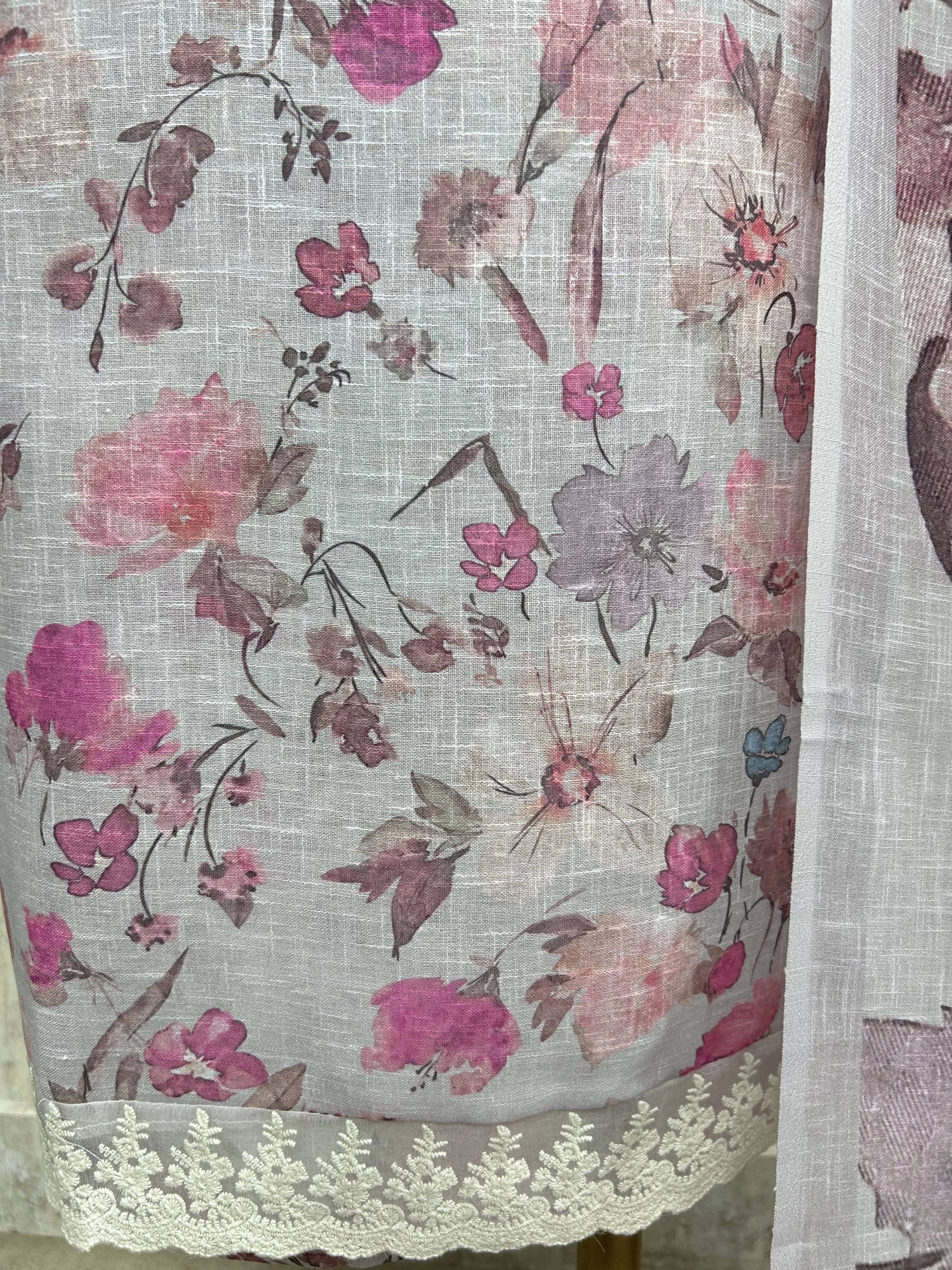 Printed Leaf Motif Jamdani Linen Unstitched Suit Set