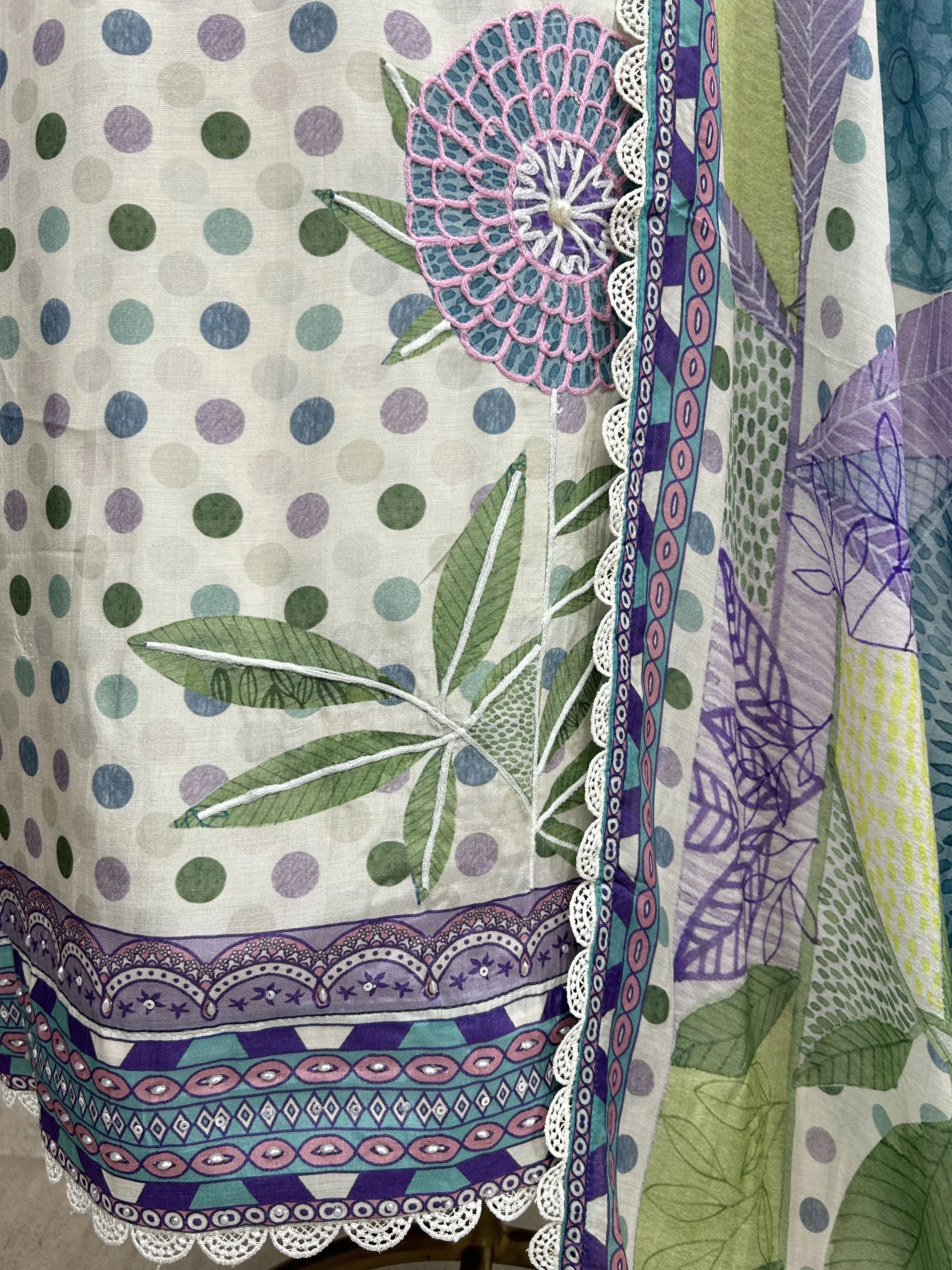 Printed Muslin Unstitched Suit Set With Lacing