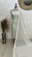 Tissue Linen Unstitched Suit Set With Thread Work