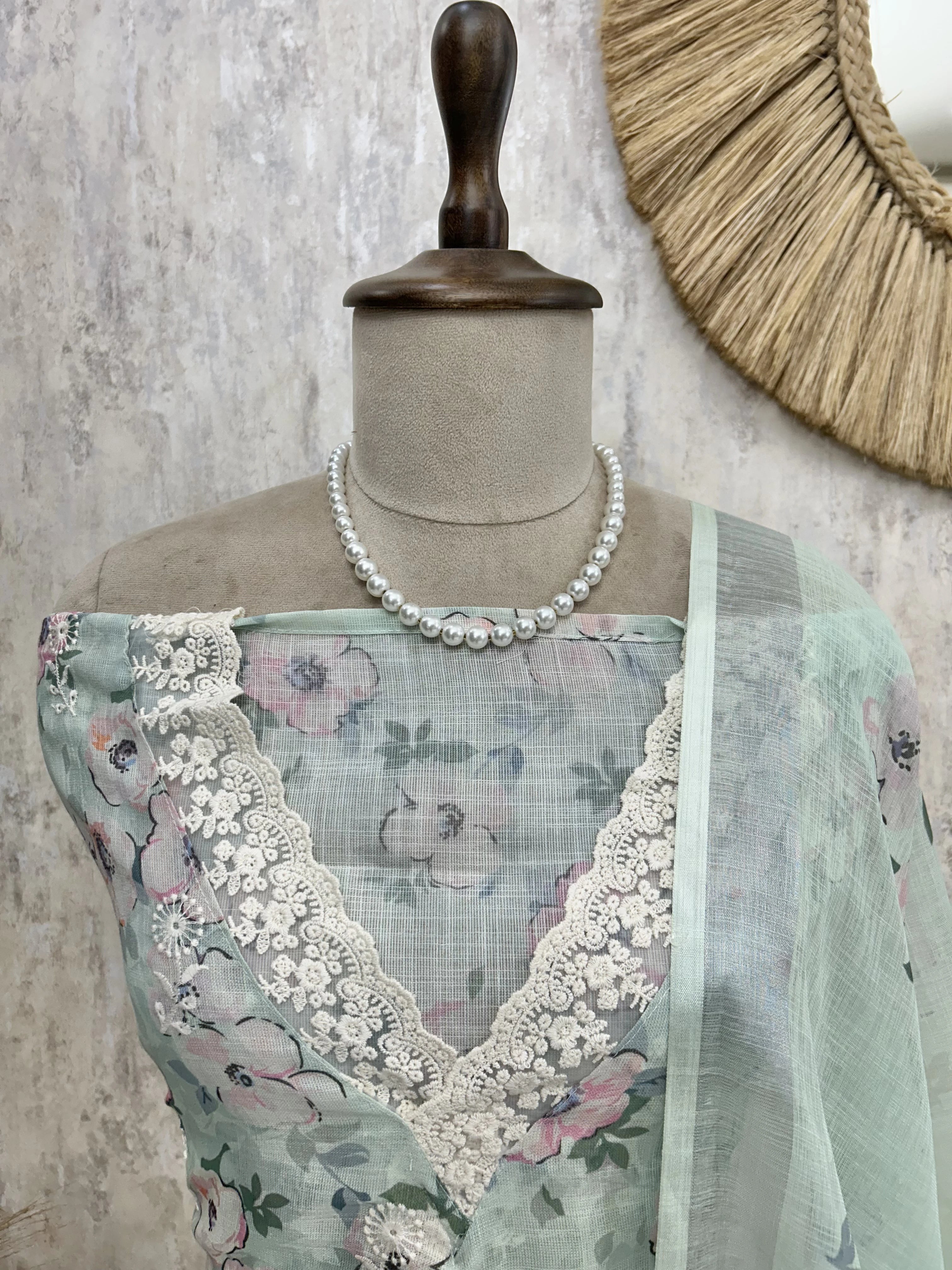 Printed Jamdani Linen Unstitched Suit Set