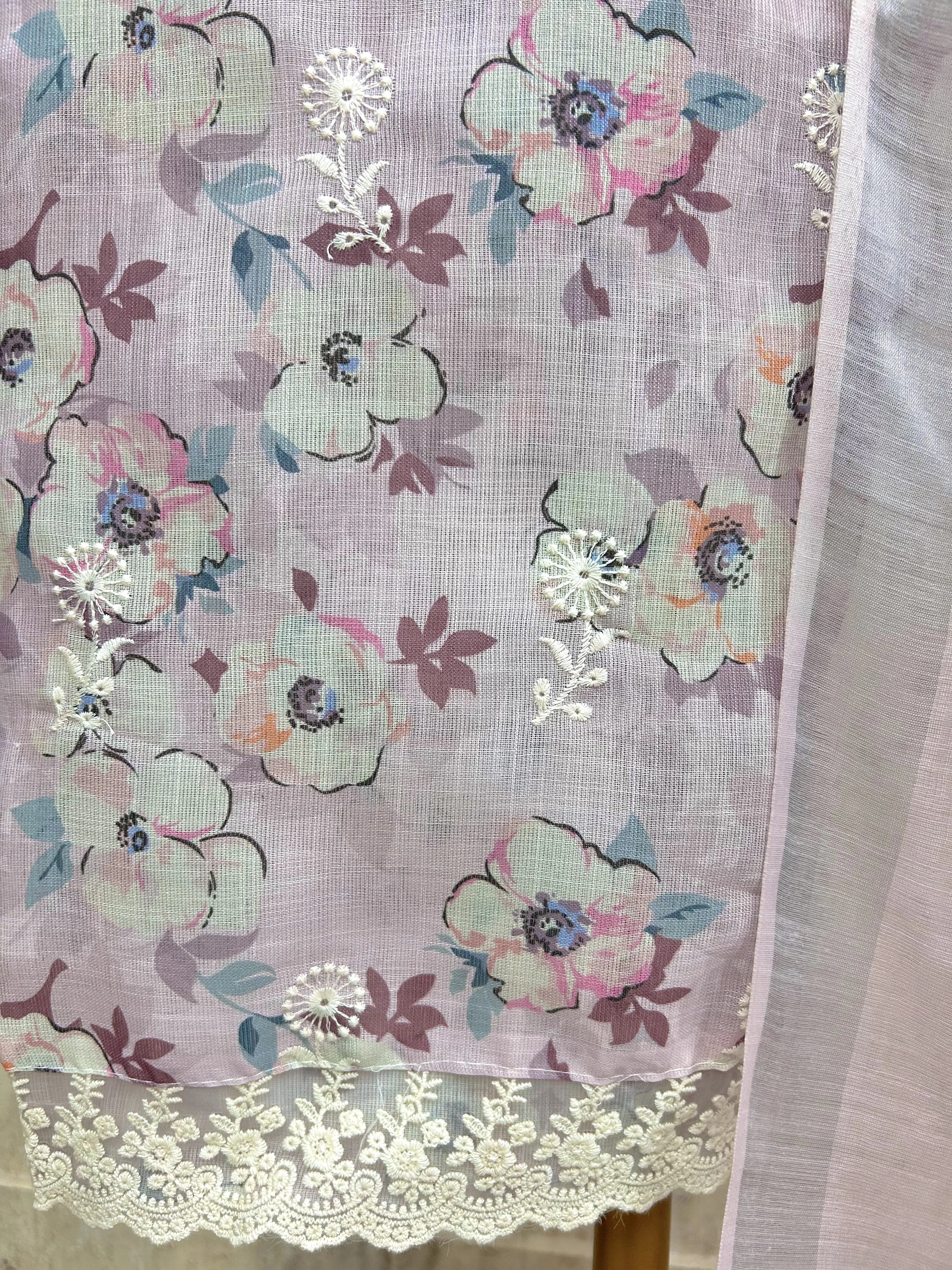 Printed Jamdani Linen Unstitched Suit Set