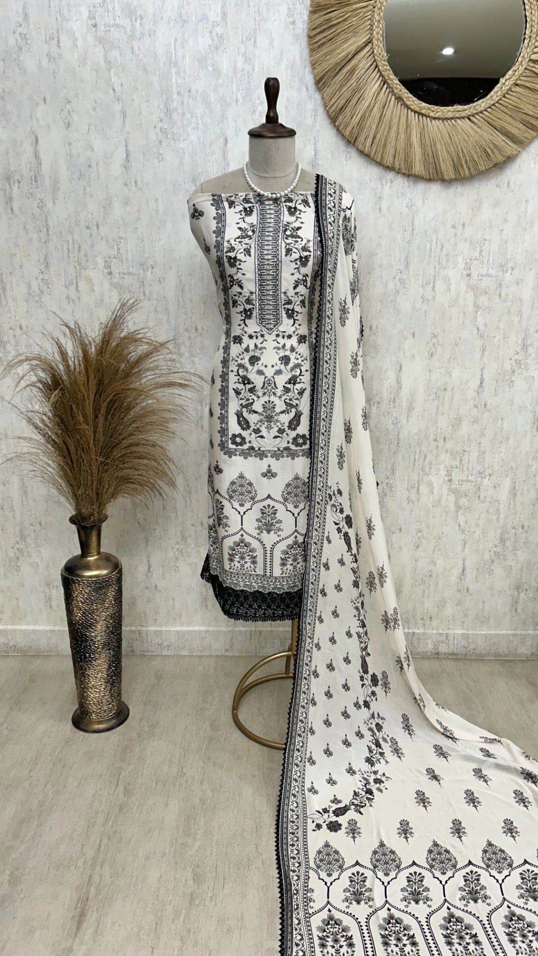 Muslin Unstitched Suit Set With Sequence Work