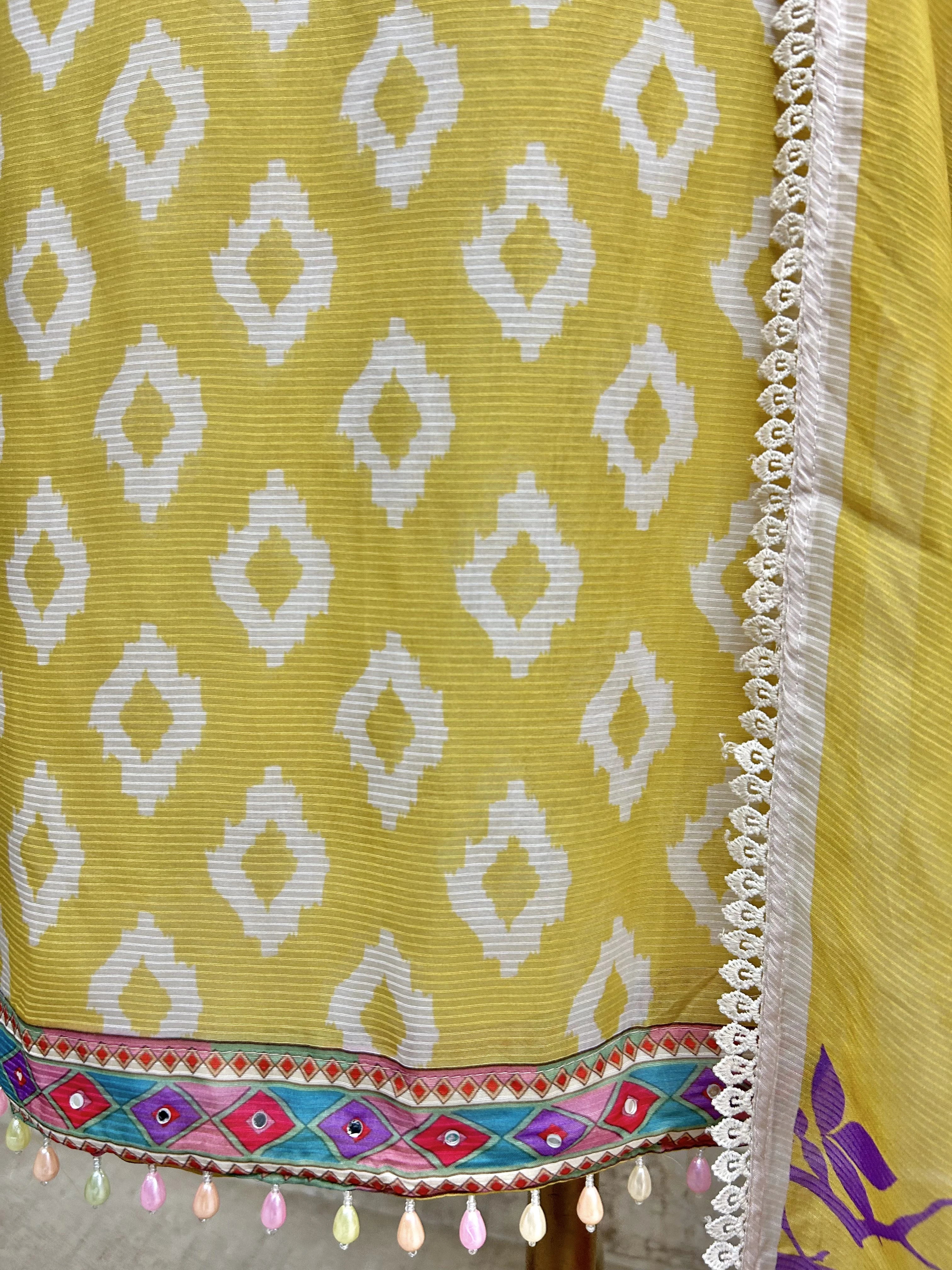 Printed Muslin Suit Set With Pearl Work