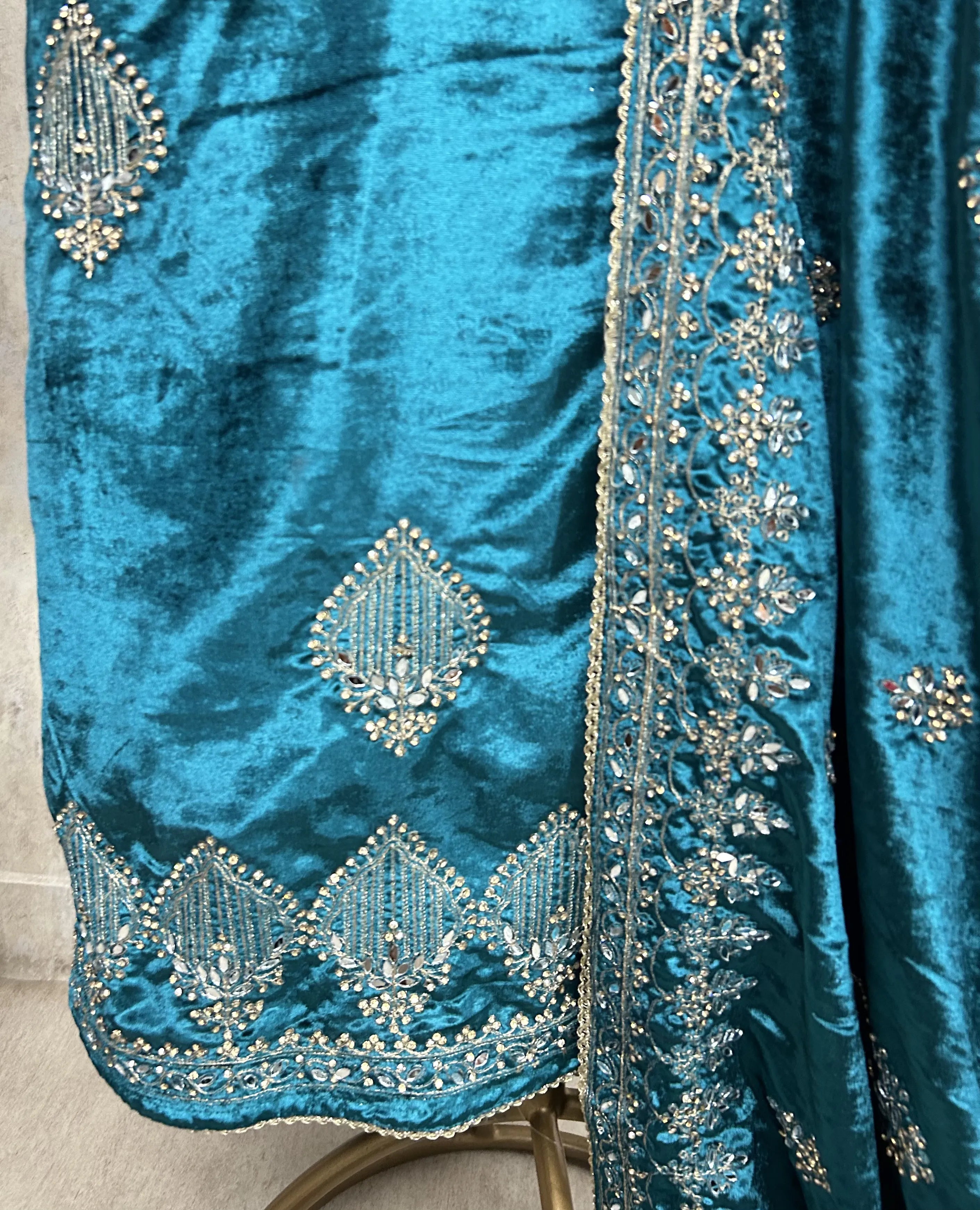 Designer Mirror Velvet Unstitched Suit