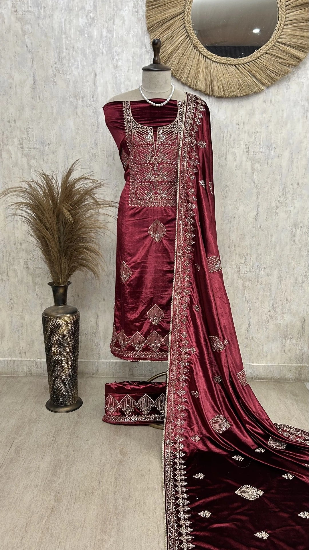 Designer Mirror Velvet Unstitched Suit