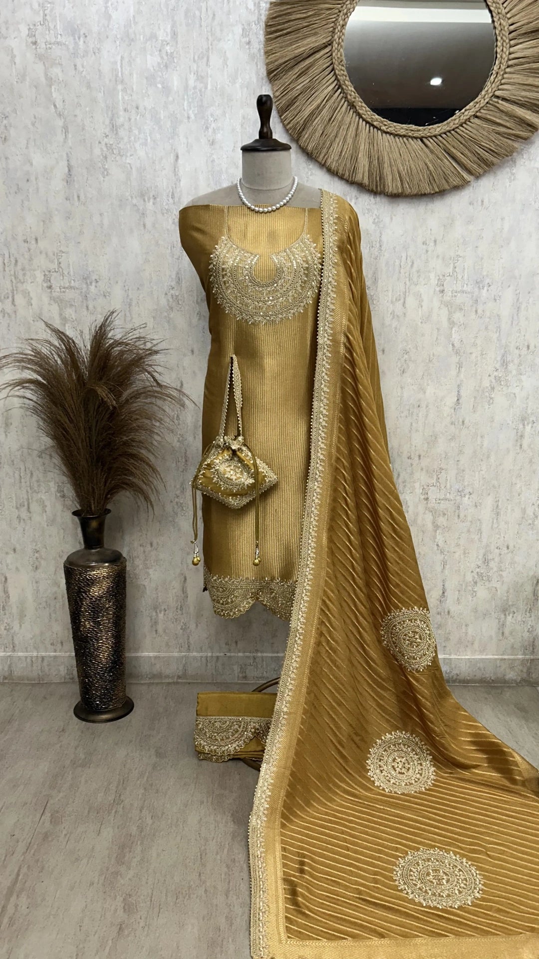 Tissue Unstitched Suit with Potli