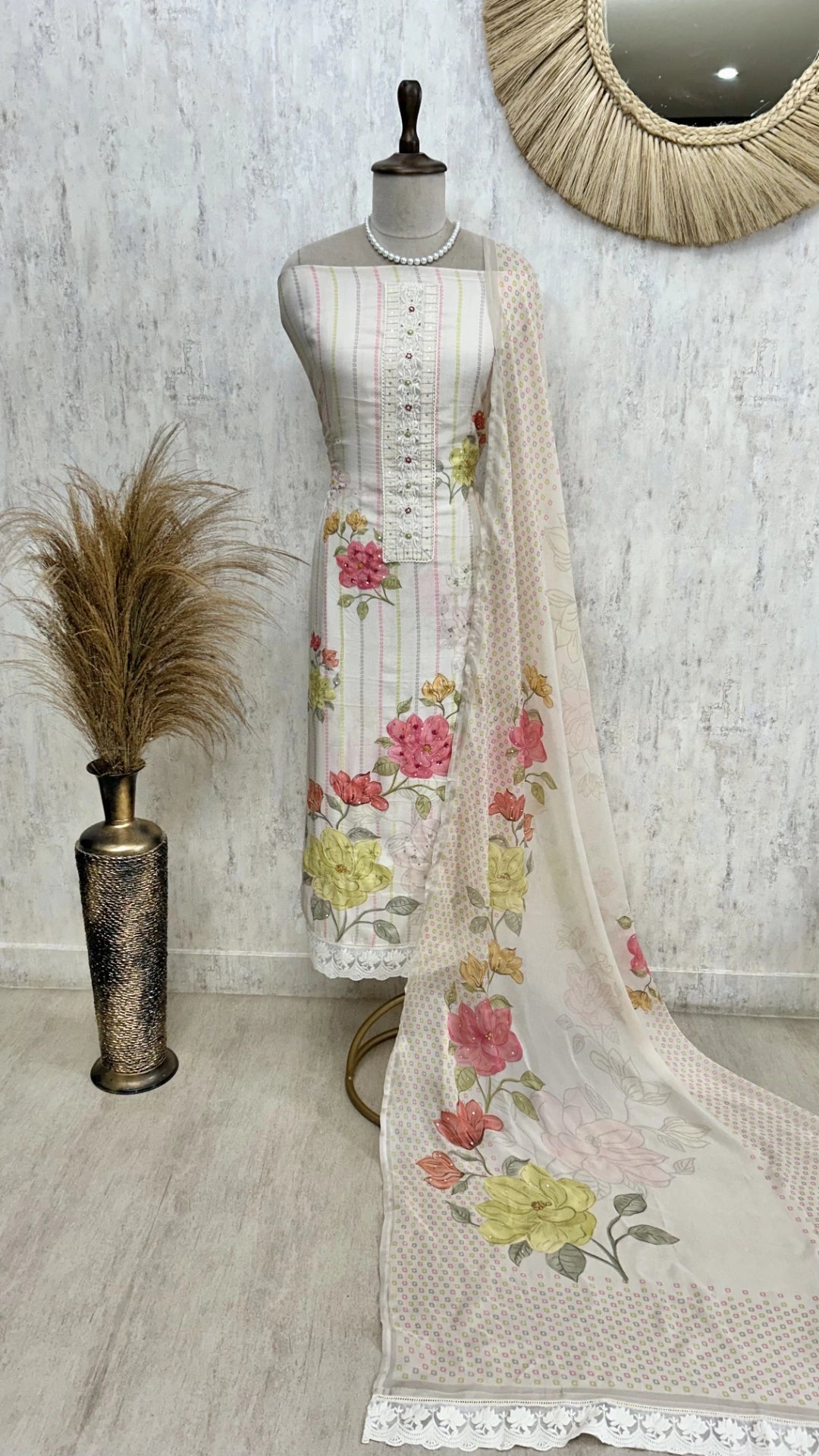 Printed Muslin Unstitched Suit Set With Sequence Work