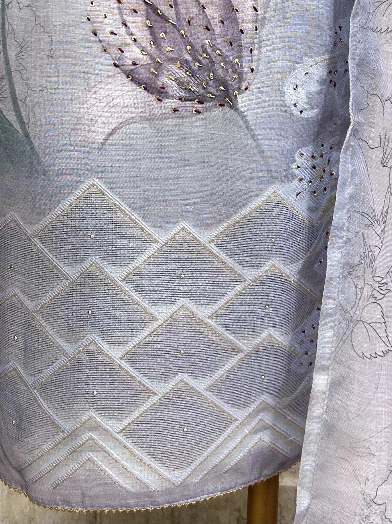 Linen Unstitched Suit Set With Embroidered Neckline & Woven Hemline