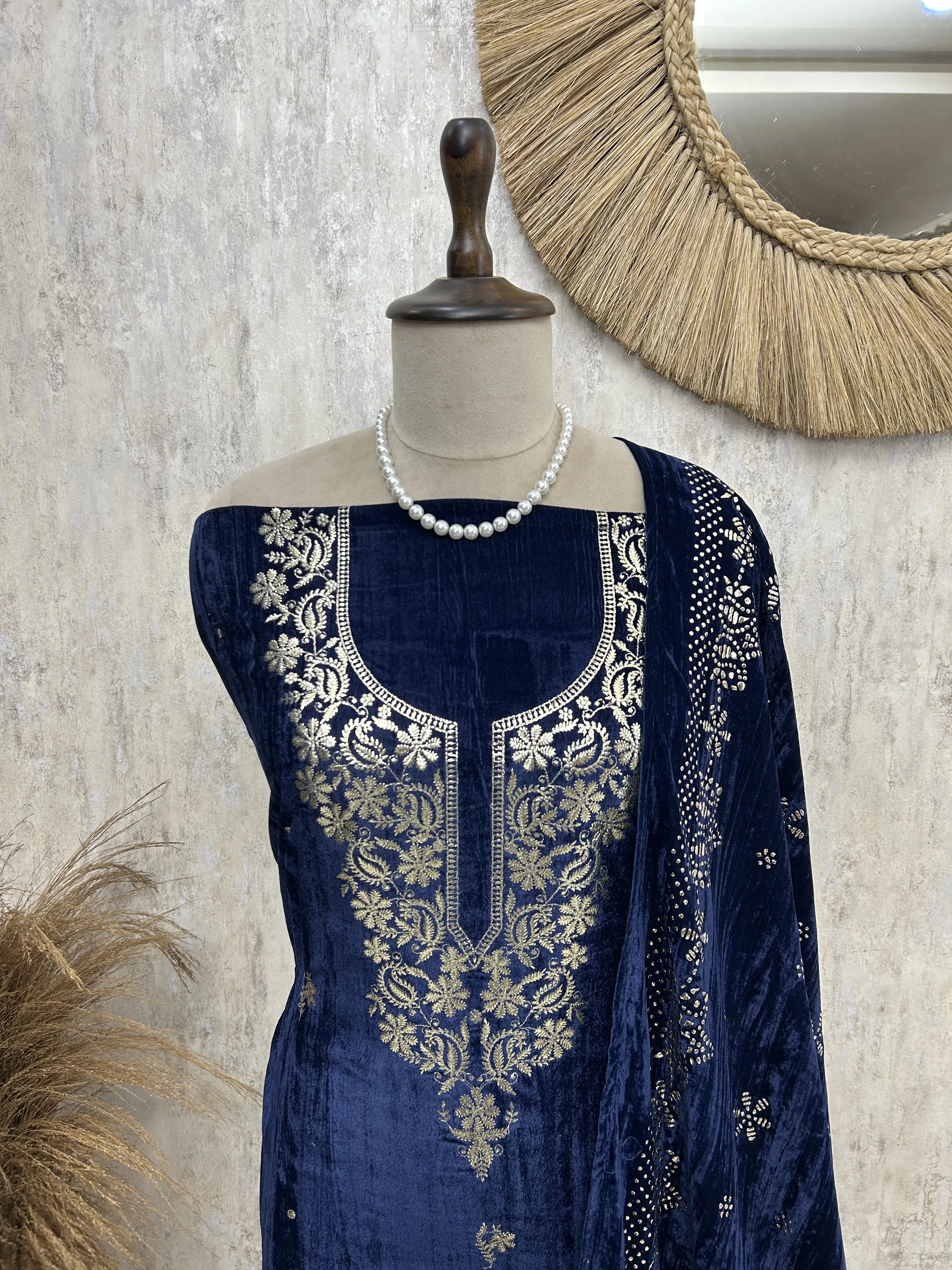 Midnight Noor Velvet Unstitched Suit