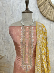 Tissue Silk Unstitched Suit Set With Parsi Dupatta