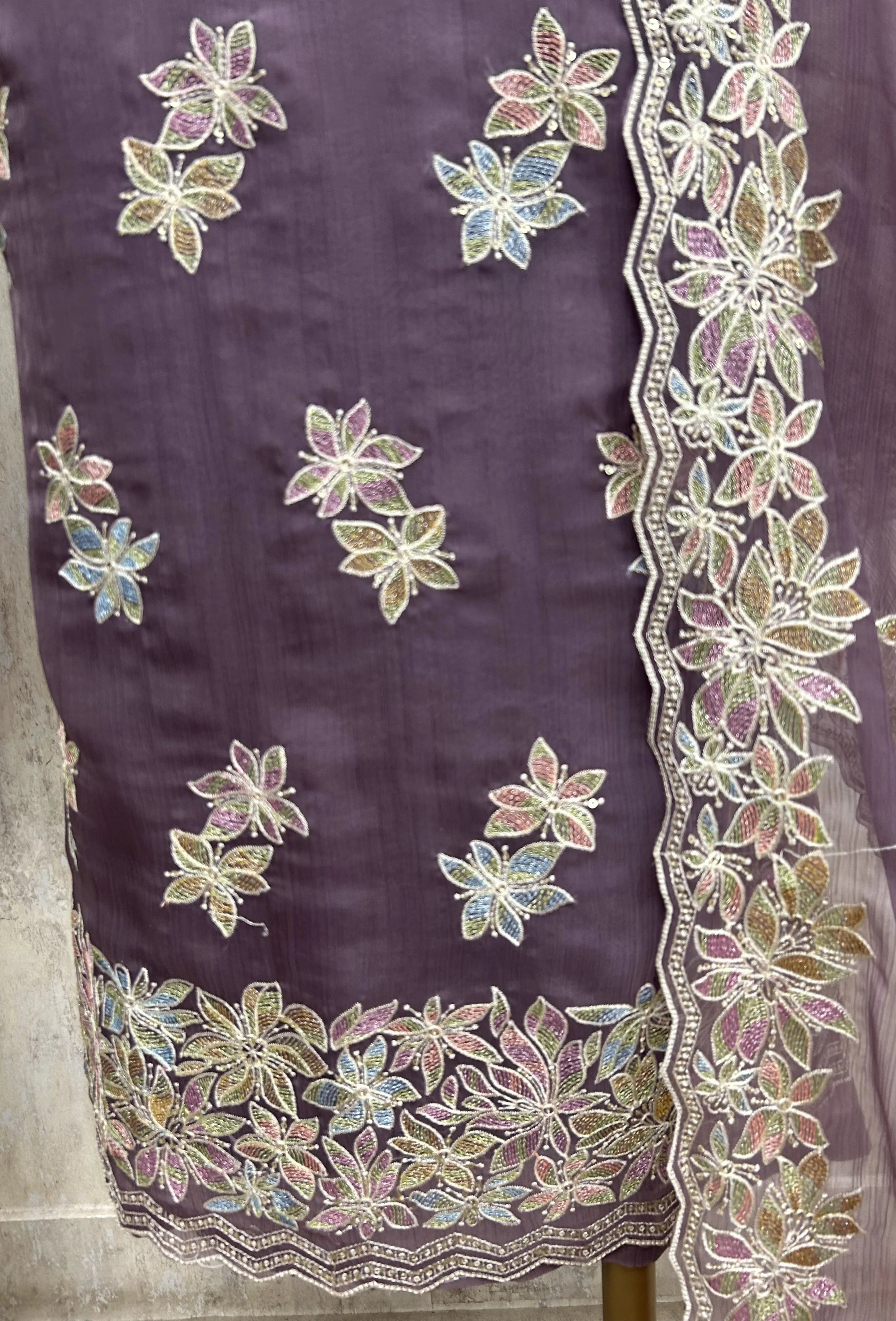 Chiffon Organza Unstitched Suit with Floral Embroidery