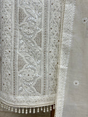 Mul Chanderi Unstitched Suit Set With Pearl Work