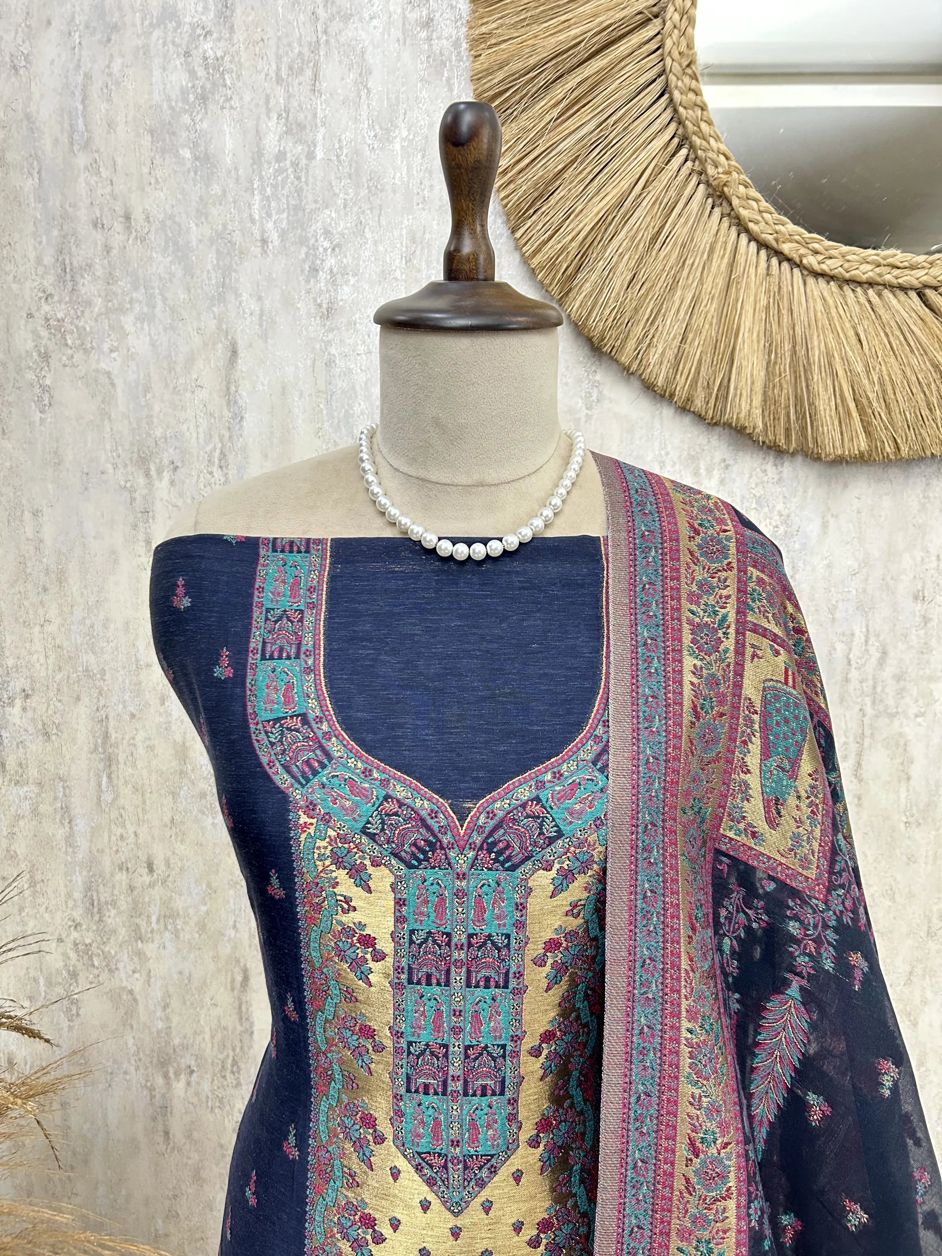 Midnight heritage silk unstitched suit