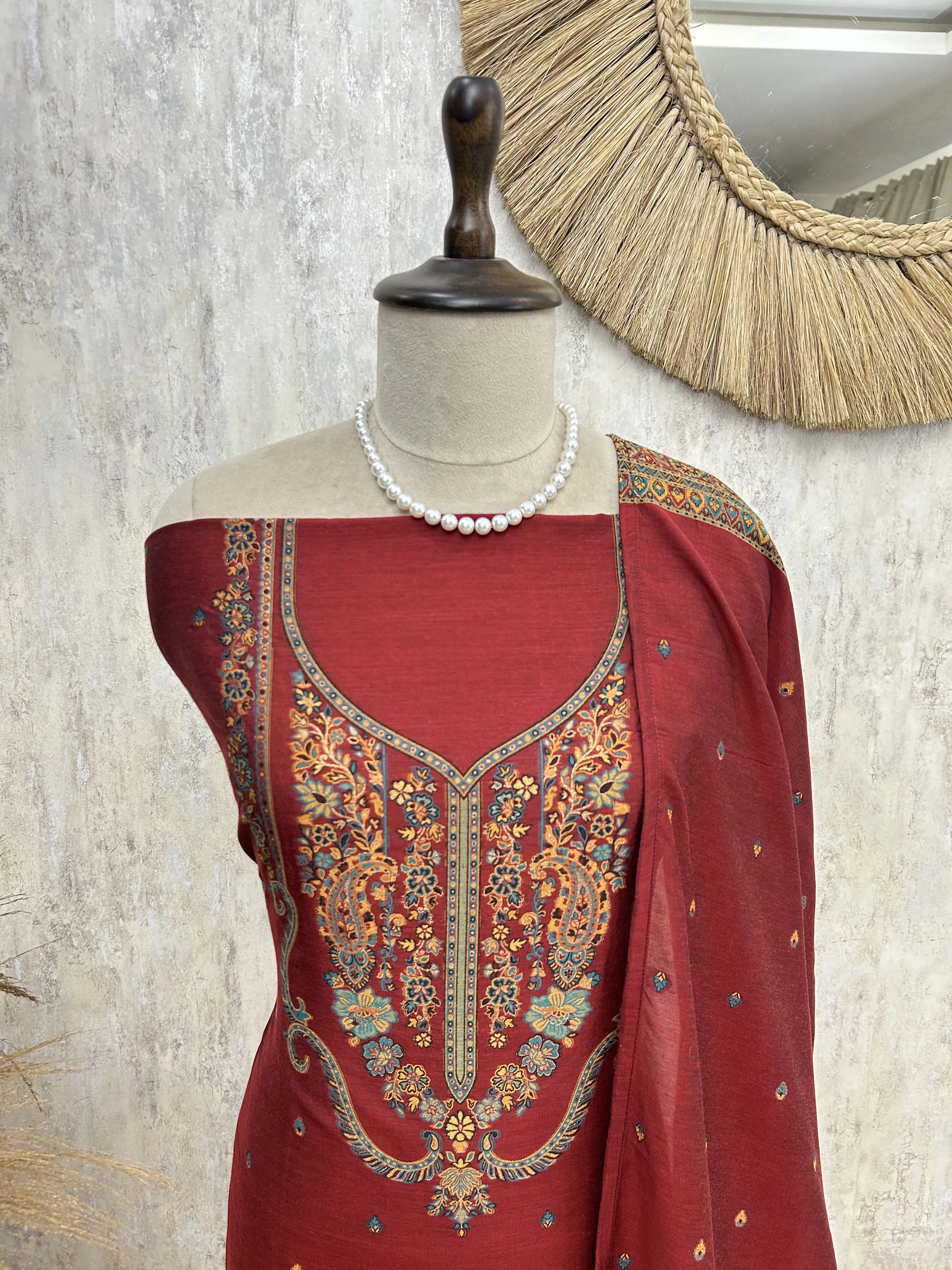 Cotton Silk Unstitched Suit with Jamdani weaving