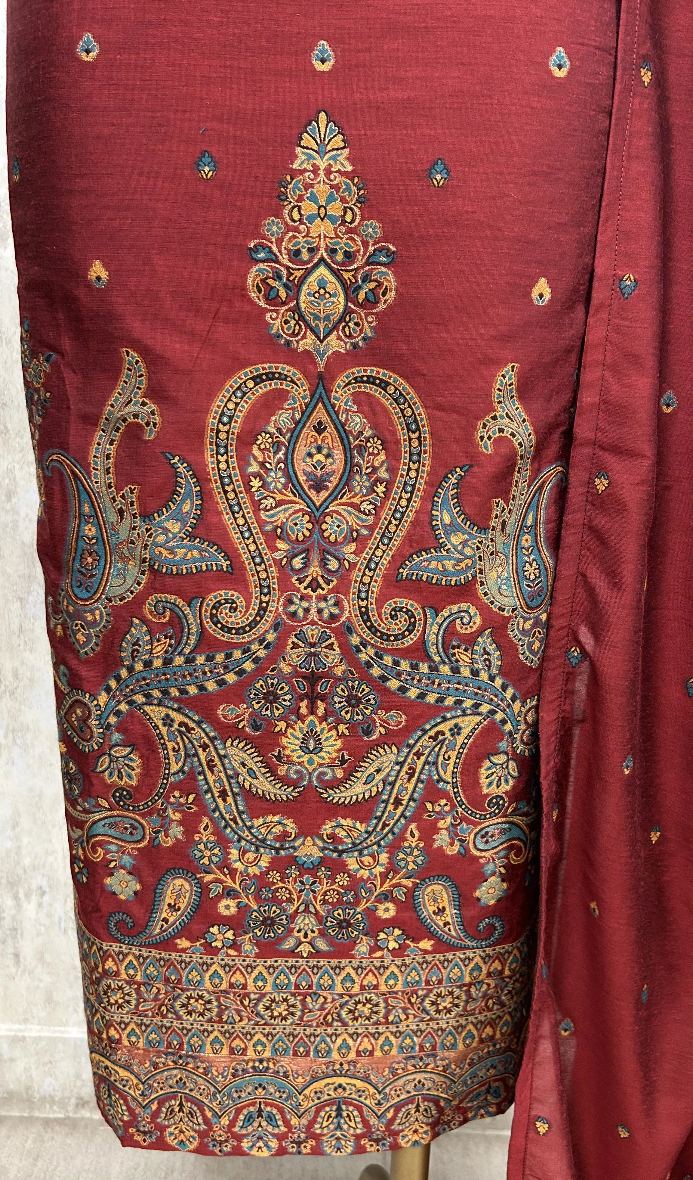 Cotton Silk Unstitched Suit with Jamdani weaving